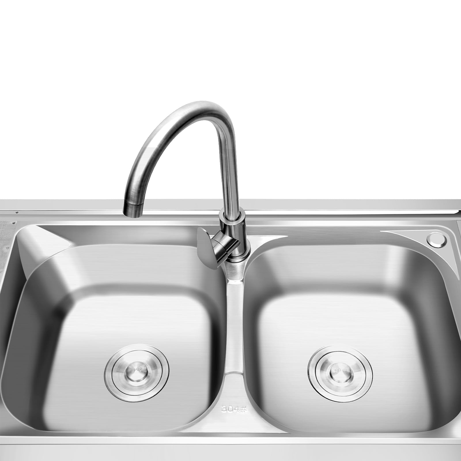 Stainless Steel Double Bowl Commercial Kitchen Sink Set with Faucet & Drainboard - 2 Compartment Utility Sink for Restaurant, Food Prep & Hand Washing - Includes Workbench & Storage Shelves for Organized Workspace