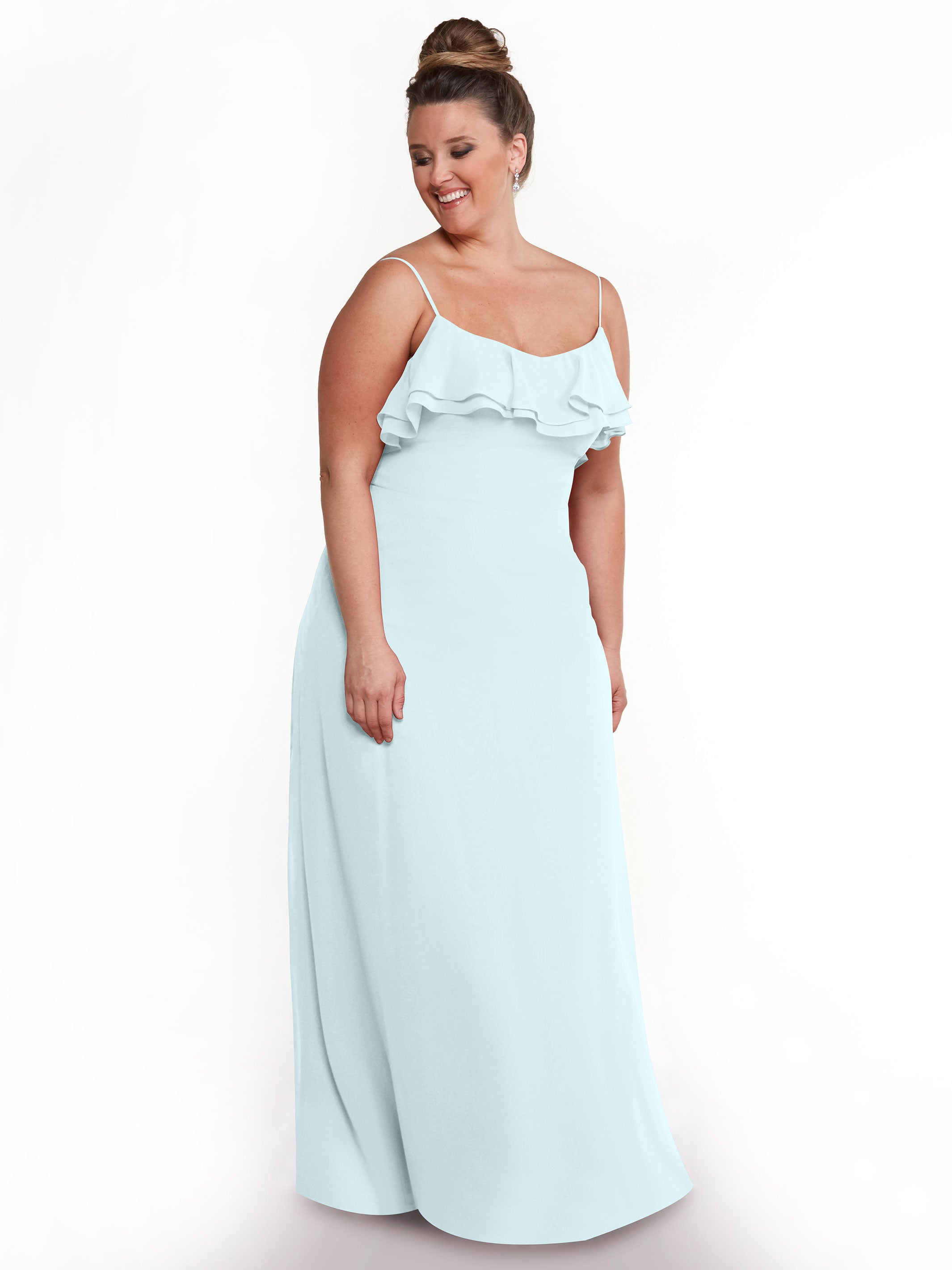 Elegant 80146 Sheath Chiffon Bridesmaid Dress with Ruffled Neckline - Perfect for Weddings, Formal Events & Special Occasions