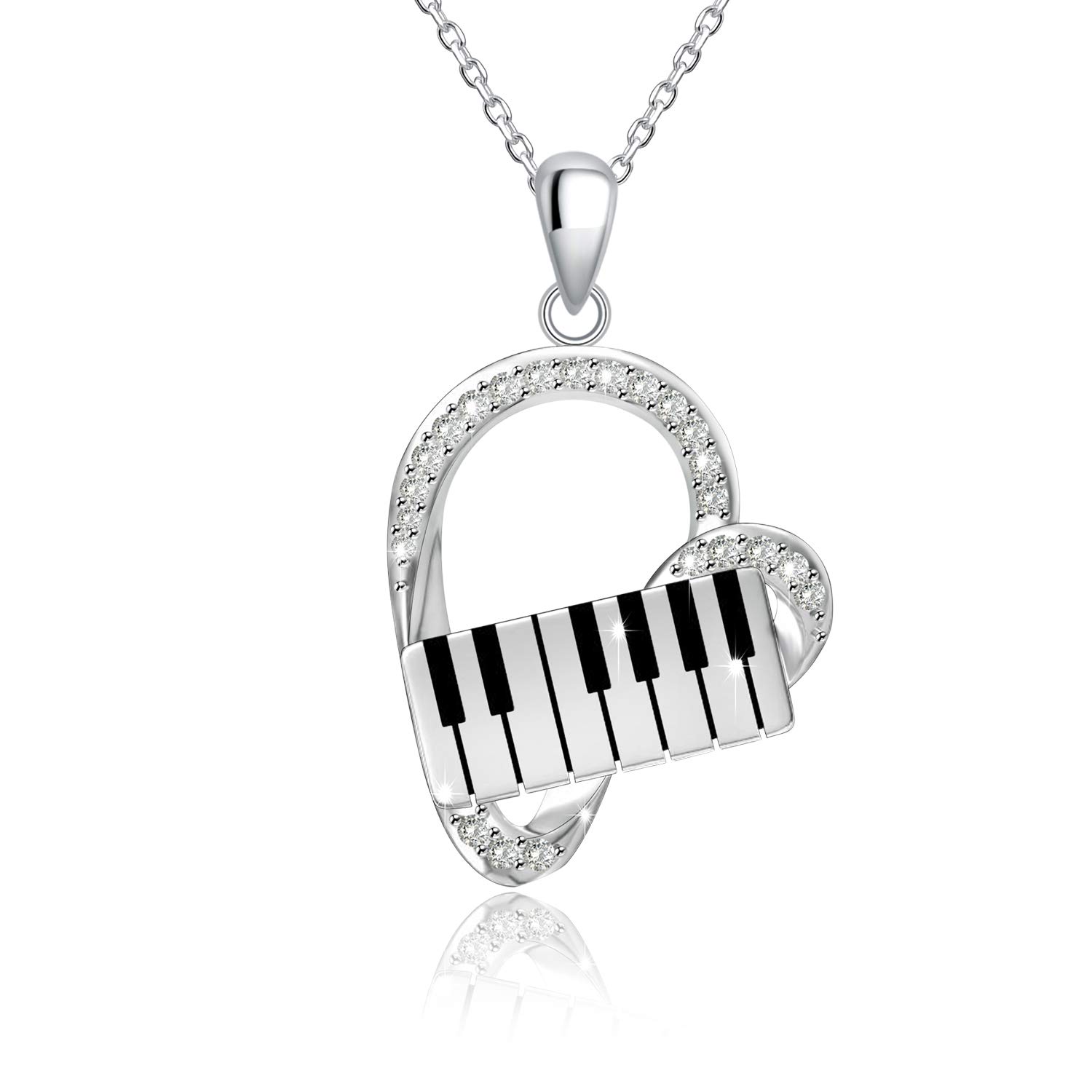 925 Sterling Silver Heart Pendant Piano Keyboard Necklace - Elegant Music Note Jewelry for Women & Girls - Perfect Gift for Musicians, Music Lovers, Valentine's Day & Anniversaries