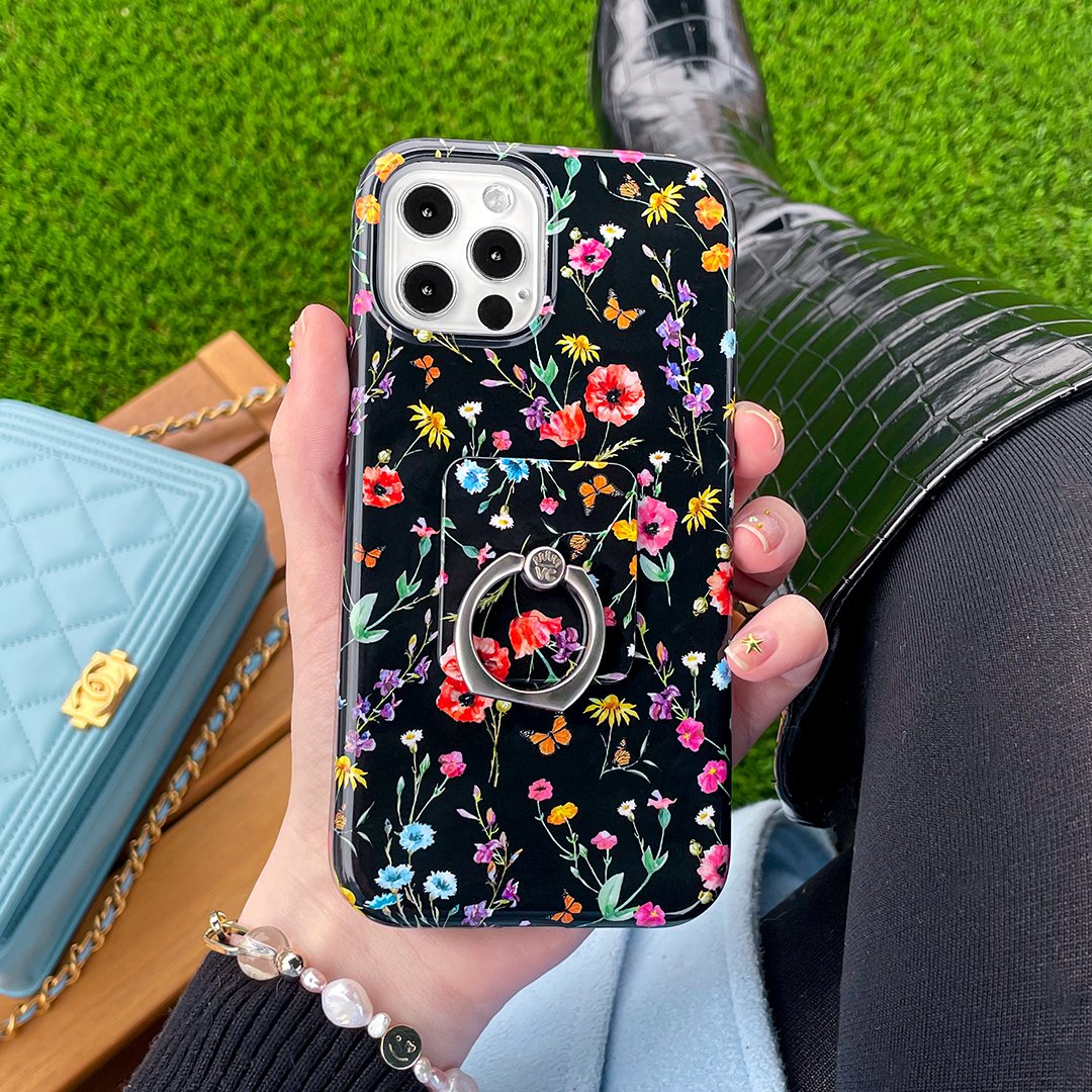Black Wildflower iPhone Case - Durable Slim Protective Cover for iPhone [Model] - Perfect for Everyday Use, Travel & Outdoor Adventures