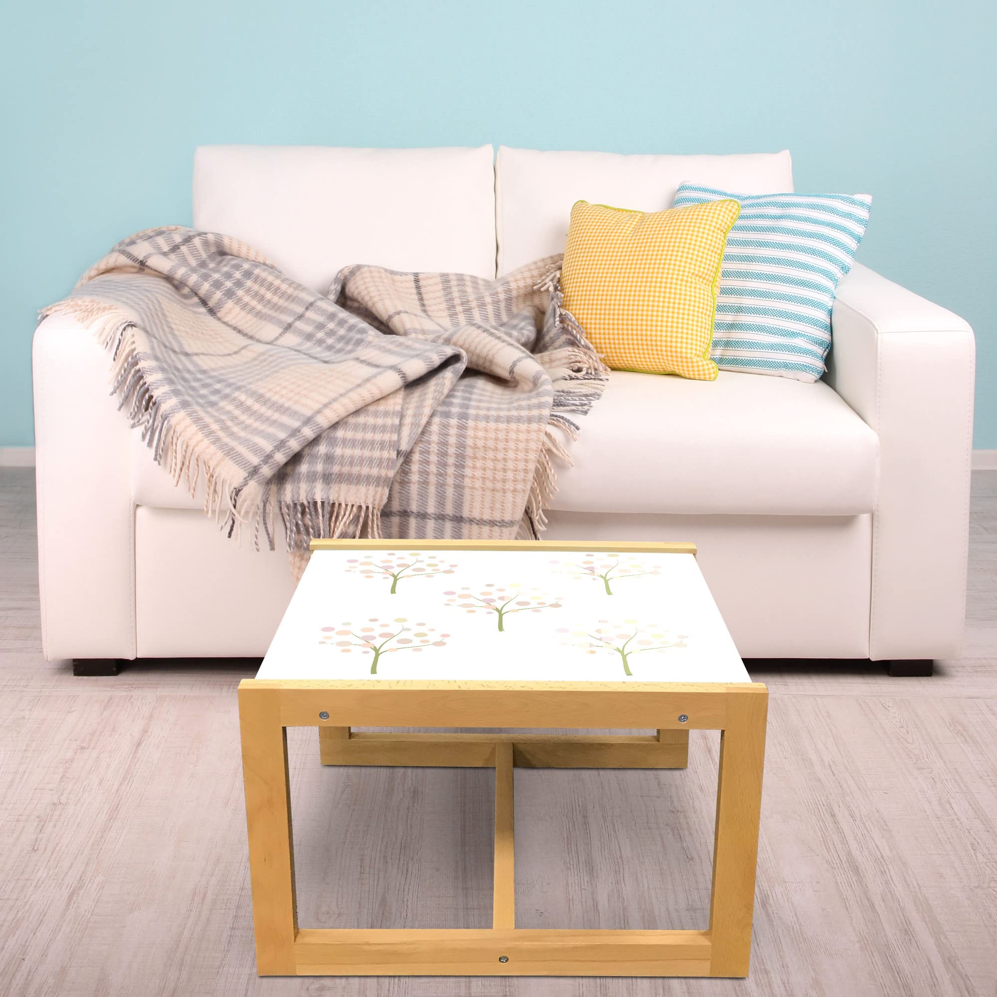 Ambesonne Pastel Coffee Table - Abstract Tree Design with Irregular Rounds, Acrylic Glass Top & Wooden Frame - Modern Center Table for Living Room, Office, Dorm - Large Size in Pale Olive Green - Perfect for Home Decor, Small Spaces & Gift Giving