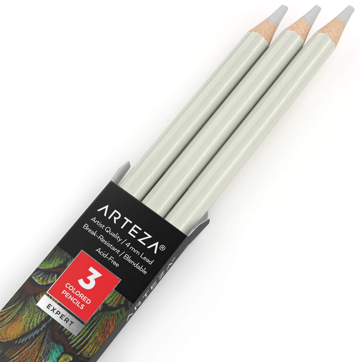 Arteza Soft Wax Colored Pencils - 3 Pack Fog Grey for Drawing & Sketching - Perfect for Artists & Beginners