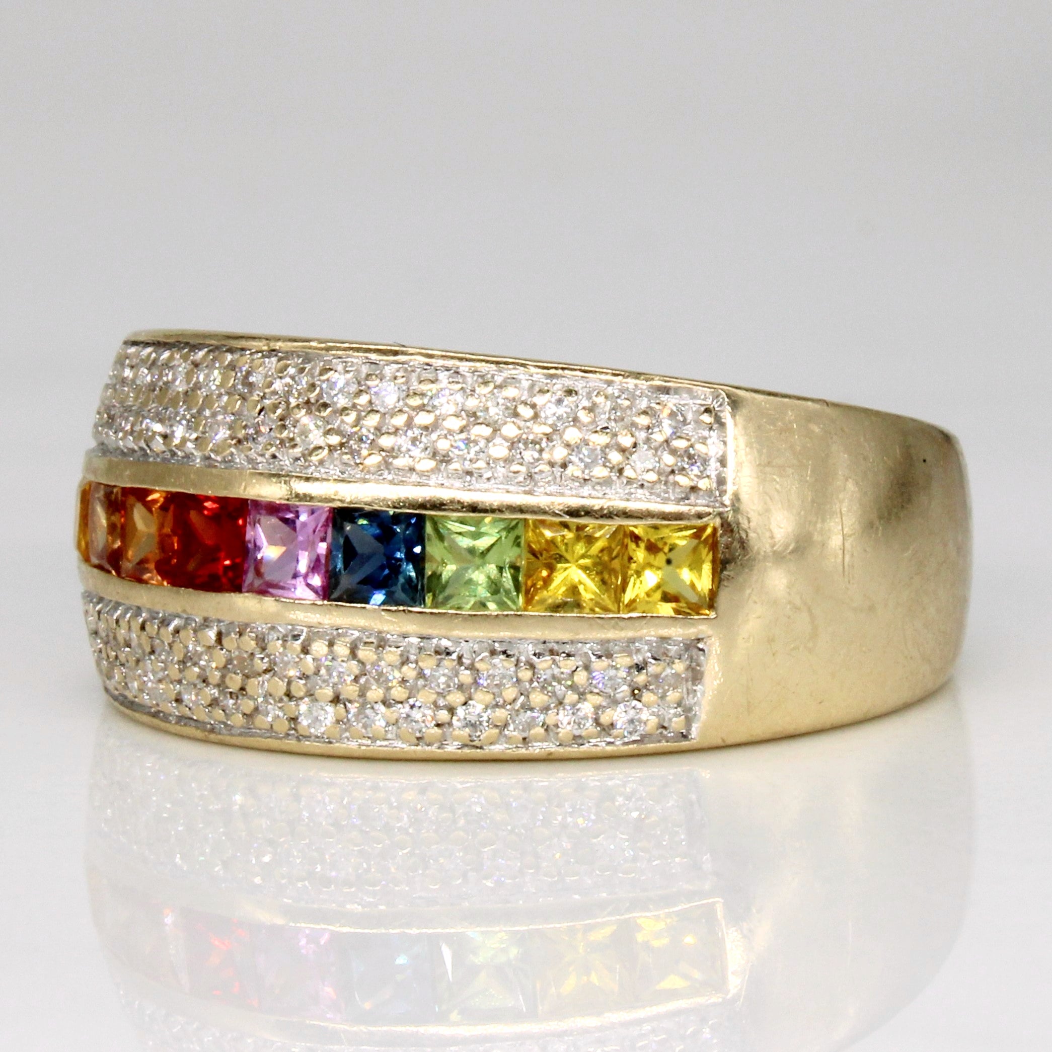 Exquisite 0.85ctw Multi-Color Sapphire & 0.33ctw Diamond Cocktail Ring - Size 9 | Elegant Jewelry for Evening Parties, Weddings & Special Occasions