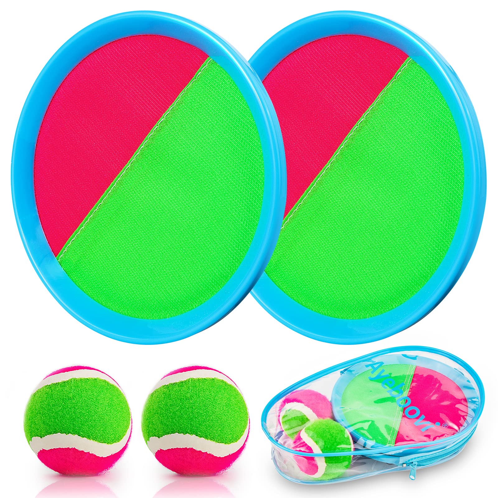 Ayeboovi Toss and Catch Ball Game Set - Outdoor Sports Toys for Kids Ages 3-10 with 2 Paddles & 2 Balls - Perfect for Backyard, Beach, Pool, Park Play - Great Birthday, Easter, Valentine's Day Gift for Boys and Girls