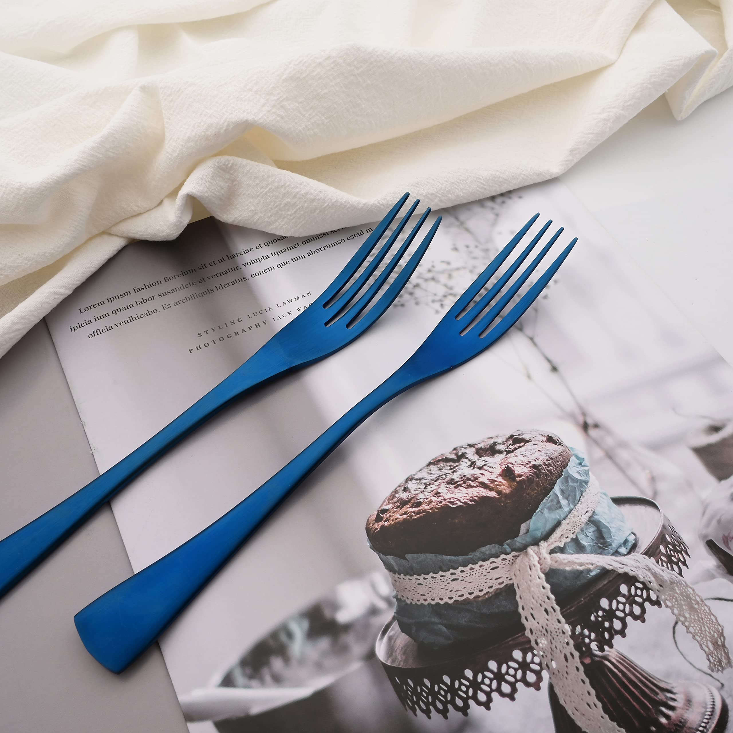 Premium 18/10 Stainless Steel Matte Blue Flatware Set - 6-Piece Silverware Cutlery Set with Steak Knife, Spoon, Fork & Serving Utensils | Elegant Dining, Dinner Parties, Wedding Gifts & Home Entertaining