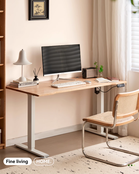Premium Oak Solid Wood Electric Height Adjustable Standing Desk - Ergonomic Home Office Workstation for Computer & Laptop Use