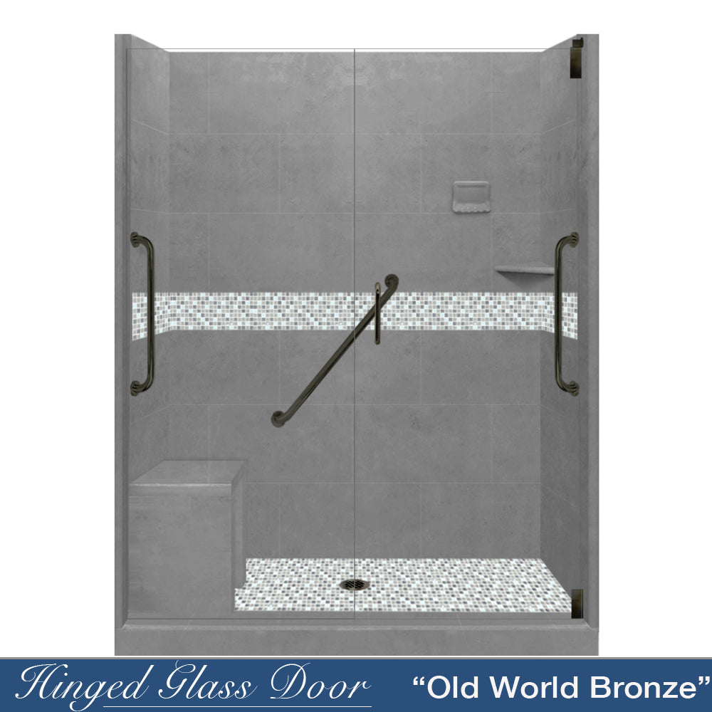Freedom 60 Alcove Wet Cement Sistine Stone & Del Mar Mosaic DIY Shower Remodel Kit - Waterproof Bathroom Tile Backsplash for Shower Walls, Floors, and Bathtub Surrounds