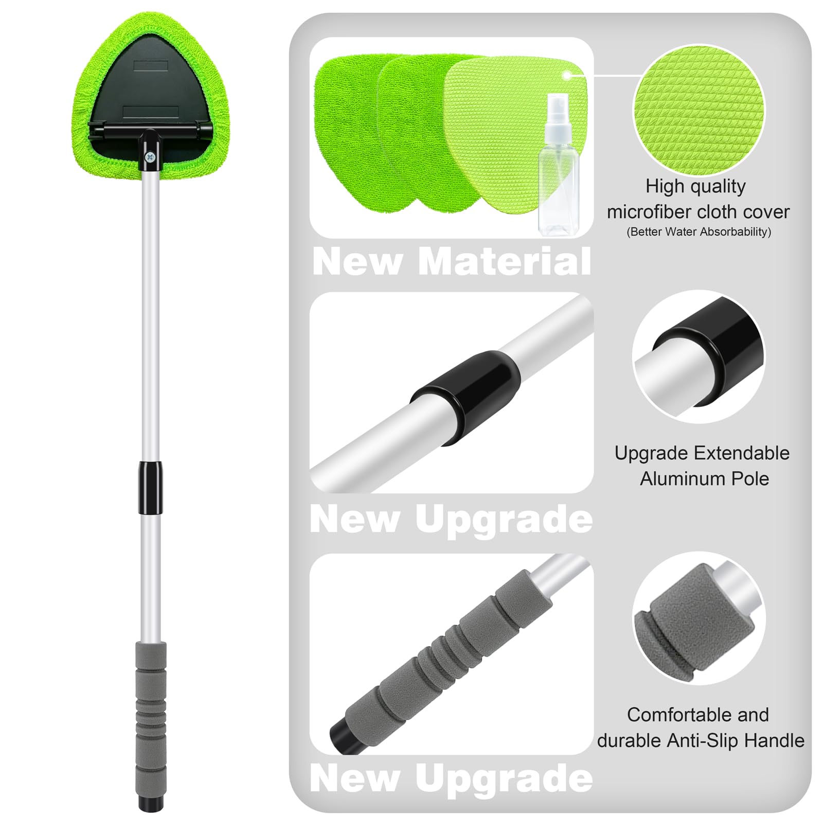 XINDELL 29-inch Extendable Windshield Cleaner Tool with 4 Microfiber Pads - Car Interior Cleaning Brush Kit for Auto Glass Detailing, Trucks, SUVs, RVs & Home Windows - Perfect for Car Wash, Vehicle Maintenance and Household Cleaning