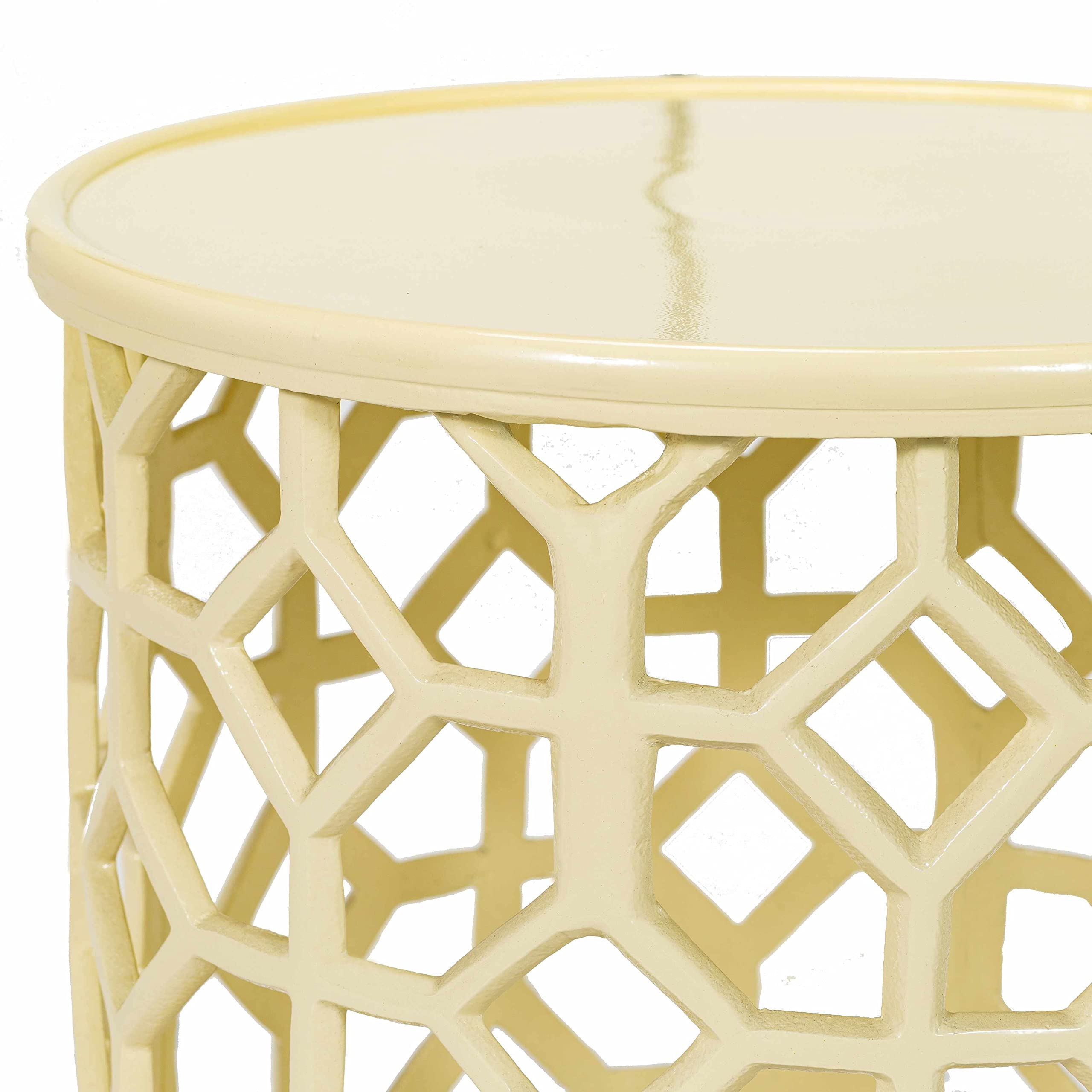 Modern Geometric Metal Coffee Table - Cream Accent Side Table for Living Room & Bedroom - 16