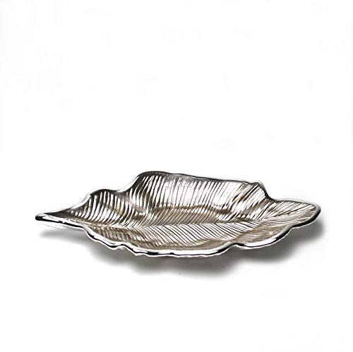 Foglia Willow Leaf Tray - Elegant Sand Glass Serving Platter with Silver Accents (11