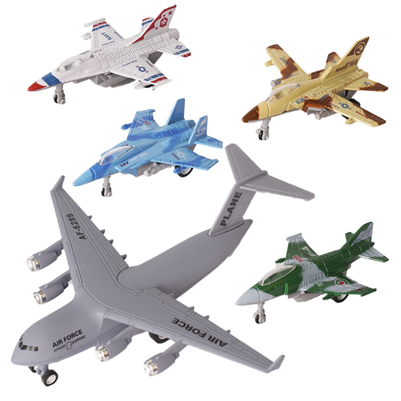 Crelloci 5-Pack Pull Back Airplane Toys - Diecast Metal Military Fighter Jet Set for Kids | Air Force Bomber Aircraft Gift for Boys & Girls Ages 3+ | Birthday Party Favors, Outdoor Play & STEM Learning Toys