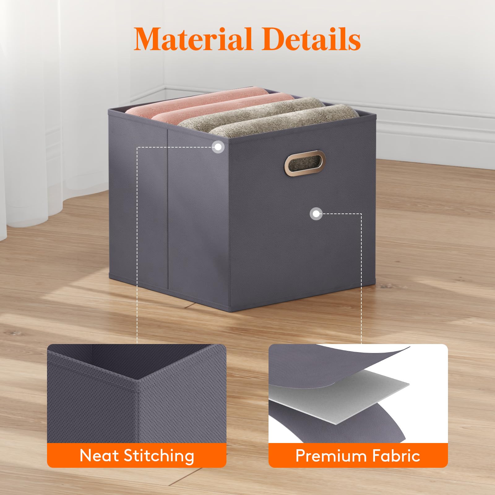 Lifewit 13 Inch Foldable Cube Storage Bins - Set of 8 Gray Fabric Organizer Baskets with Metal Handles for Shelves & Closet | Home Organization Solutions for Bedroom, Living Room & Office Storage