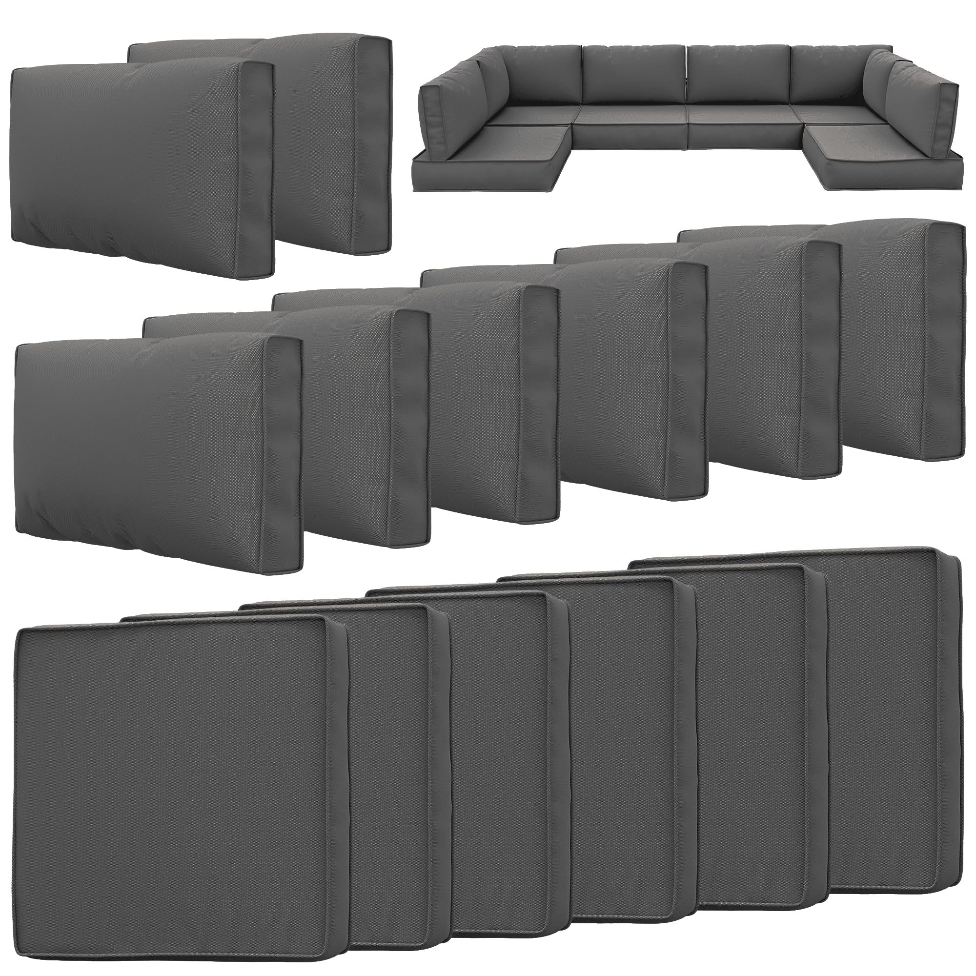 14-Piece Waterproof Outdoor Cushion Slipcovers with Zipper - Replacement Covers for Patio Furniture, Sofa & Couch (3 Sizes) - Perfect for Backyard, Deck, Poolside & Garden Use
