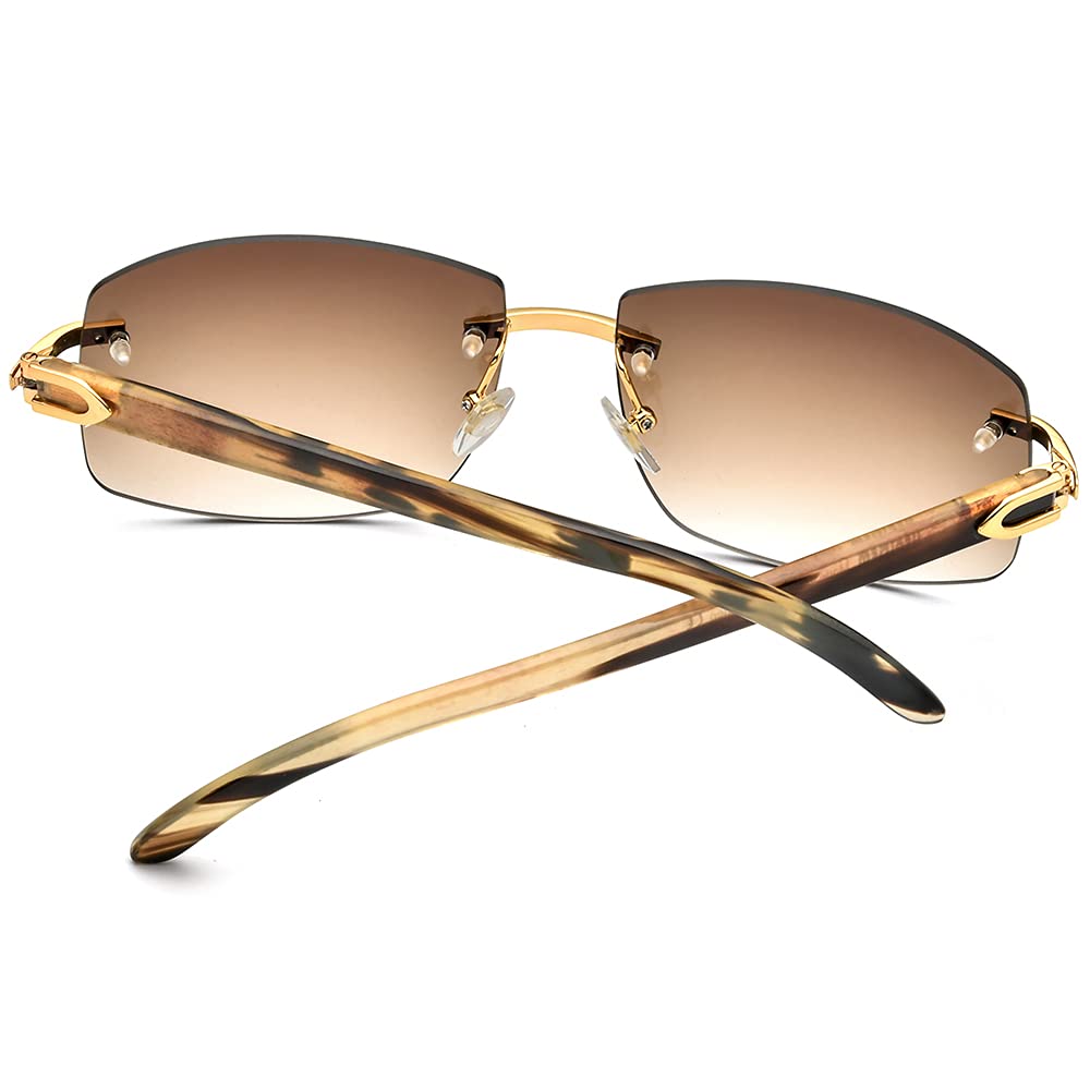 HEPIDEM 100% Genuine Buffalo Horn Sunglasses for Men - Rimless Square Frame UV Protection - Stylish Outdoor, Driving & Fashion Accessories