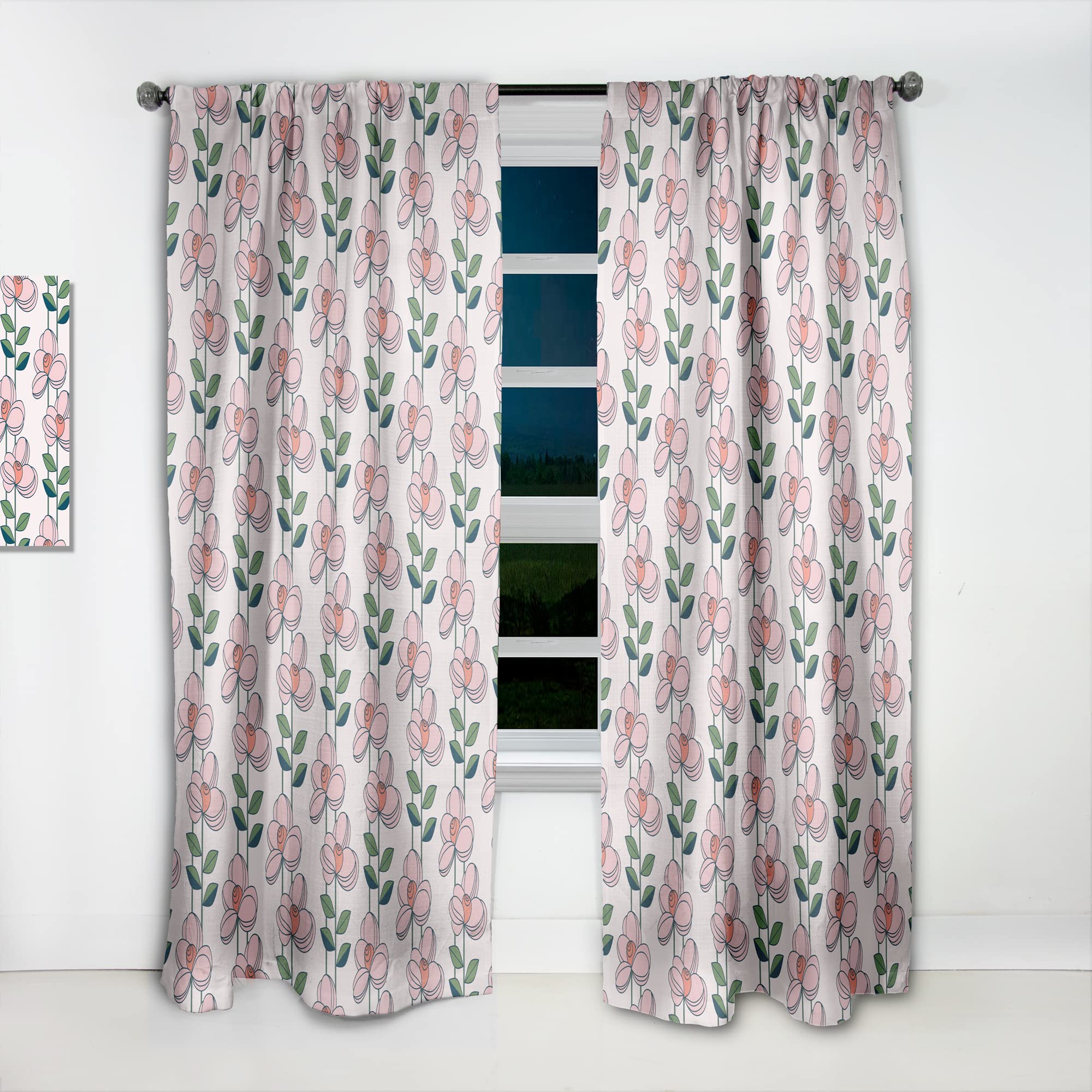 DesignQ Floral Botanical Retro XII Thermal Insulated Curtains - 52x90 Inch Single Panel for Bedroom & Living Room - Perfect for Home Decor, Sun Protection & Energy Efficiency