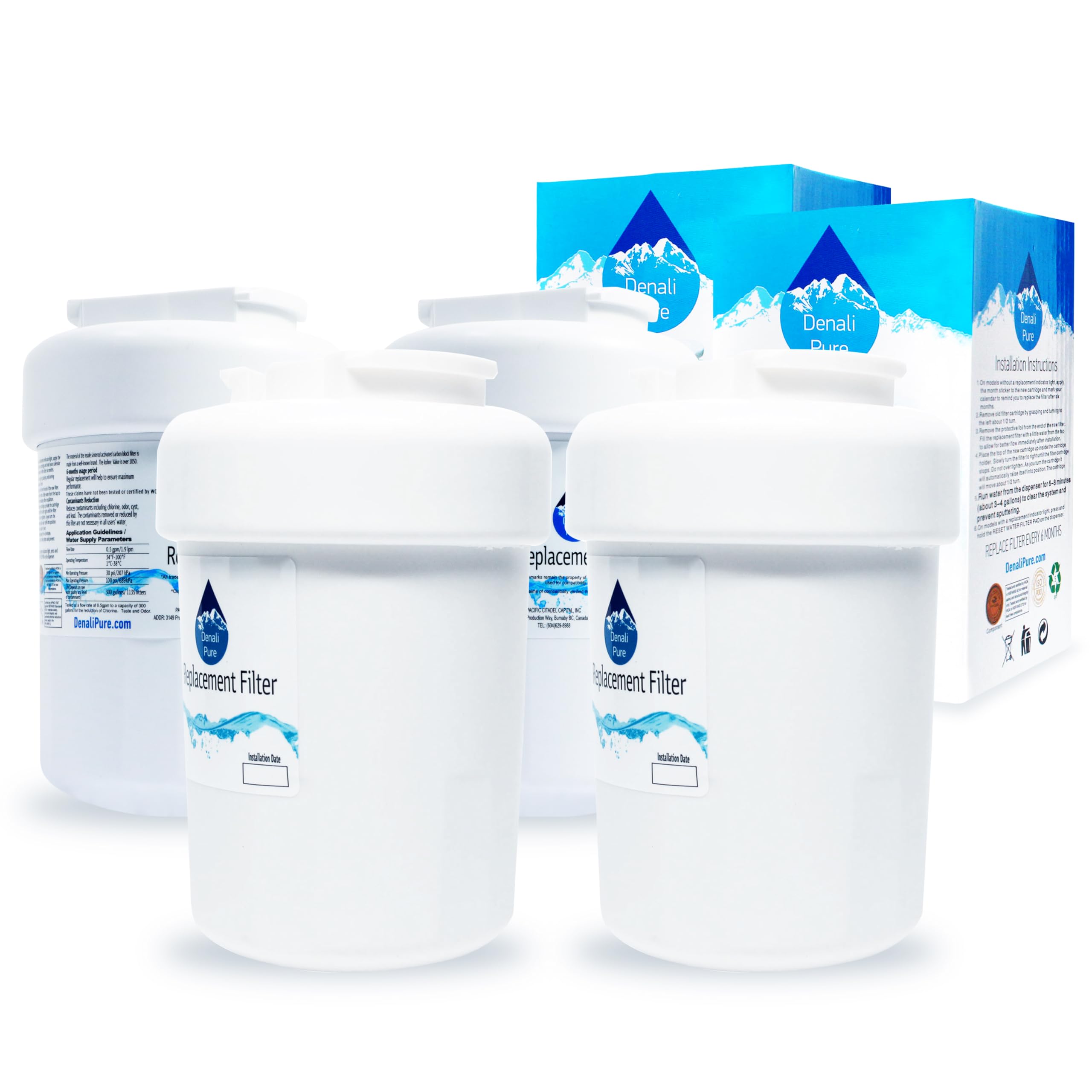 4-Pack GE PSC23SGRCSS Refrigerator Water Filter Replacement - Compatible with GE MWF & MWFP Fridge Filters | Clean Drinking Water for Home & Office Use