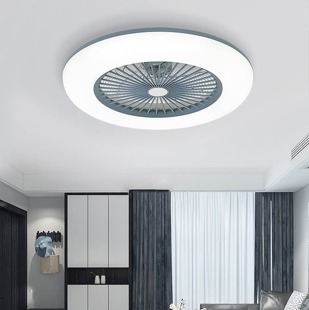 KWOKING 22 Inch Modern LED Ceiling Fan with Light - Dimmable, Adjustable Speed, Remote Control - Low Profile Grey Ceiling Fan for Bedroom, Living Room, Kitchen, and Office