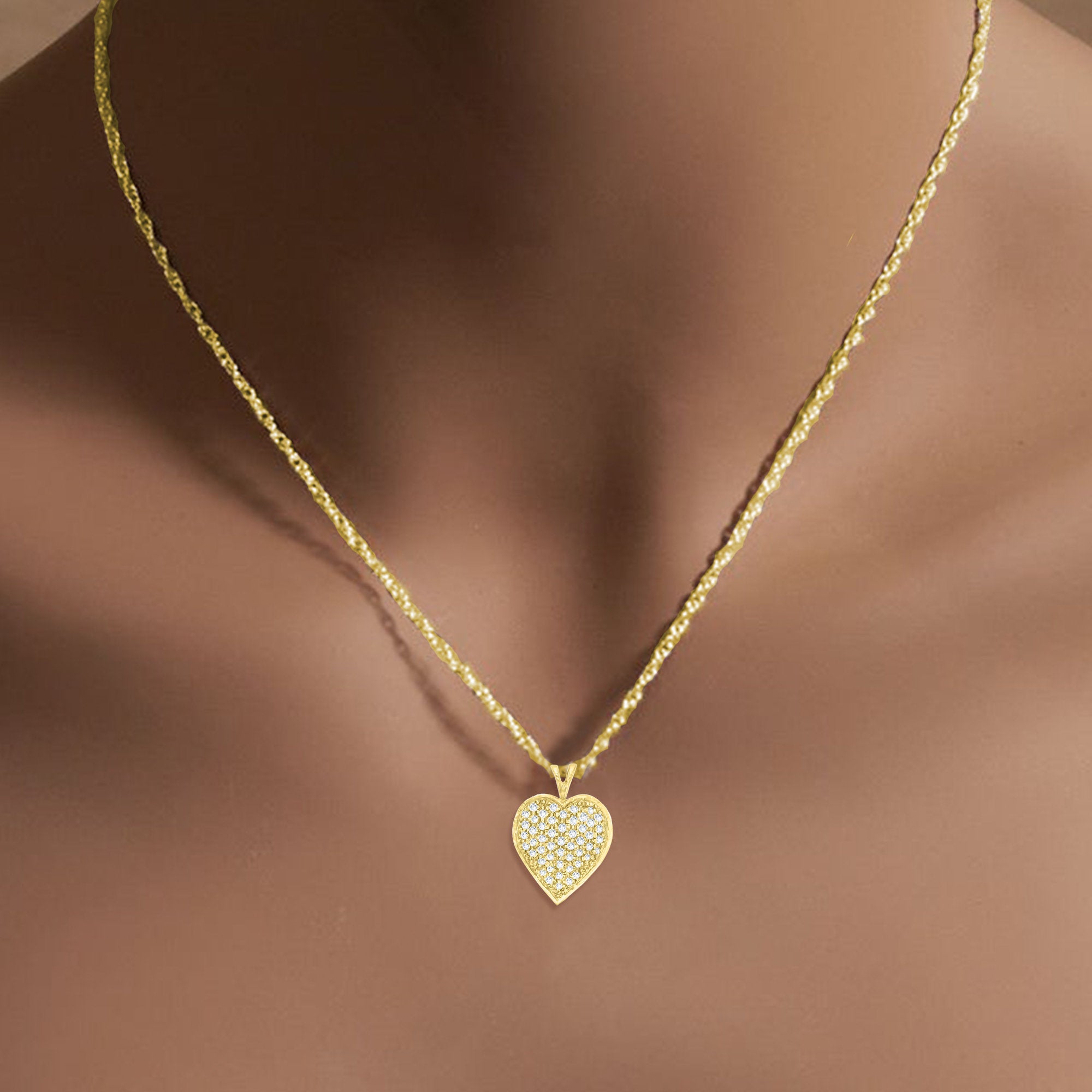 14K Yellow Gold Diamond Pave Heart Necklace - 0.46cttw Sparkling Jewelry for Valentine's Day, Anniversary & Romantic Gifts