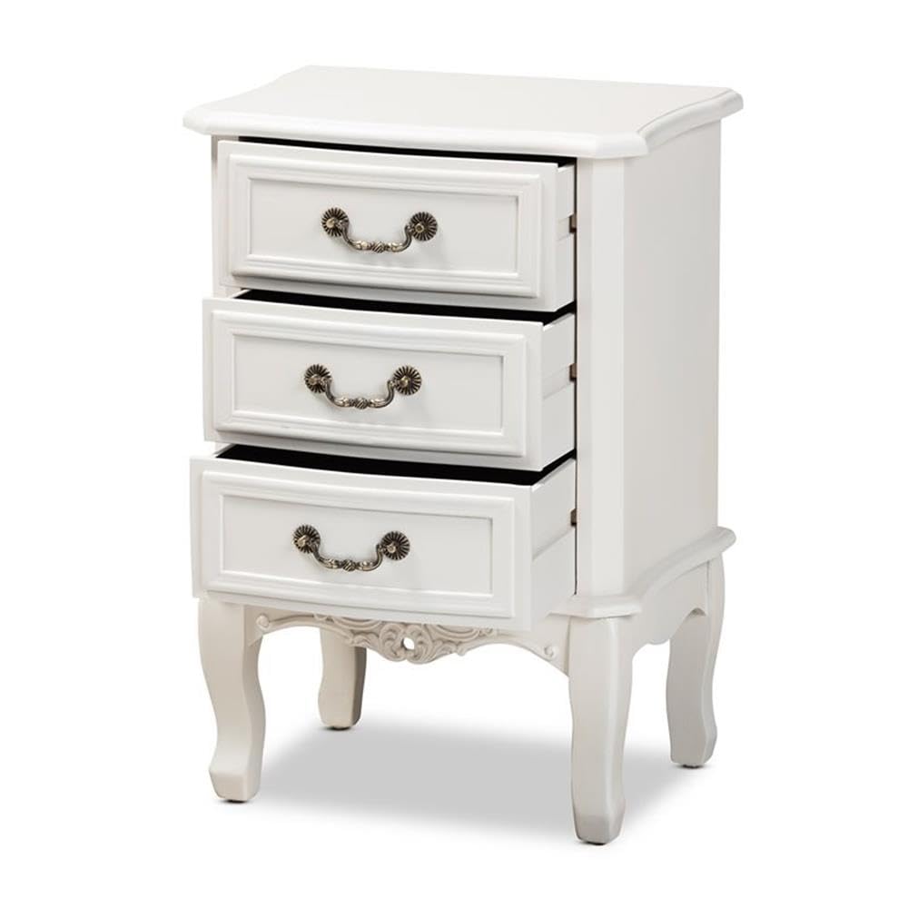 BOWERY HILL White 3-Drawer Wood Nightstand - Bedside Table with Storage for Bedroom, Living Room & Guest Room - Modern Home Furniture for Small Spaces