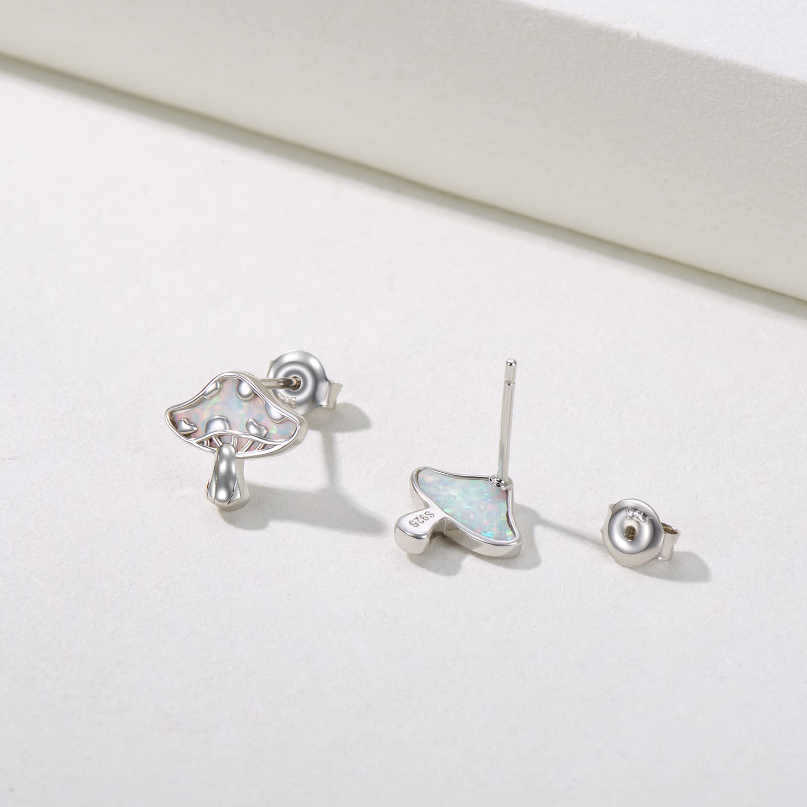 925 Sterling Silver Mushroom Earrings - White, Pink & Blue Opal Stud & Dangle Earrings for Women & Teens | Cute Jewelry Gift for Birthday, Festival & Everyday Wear