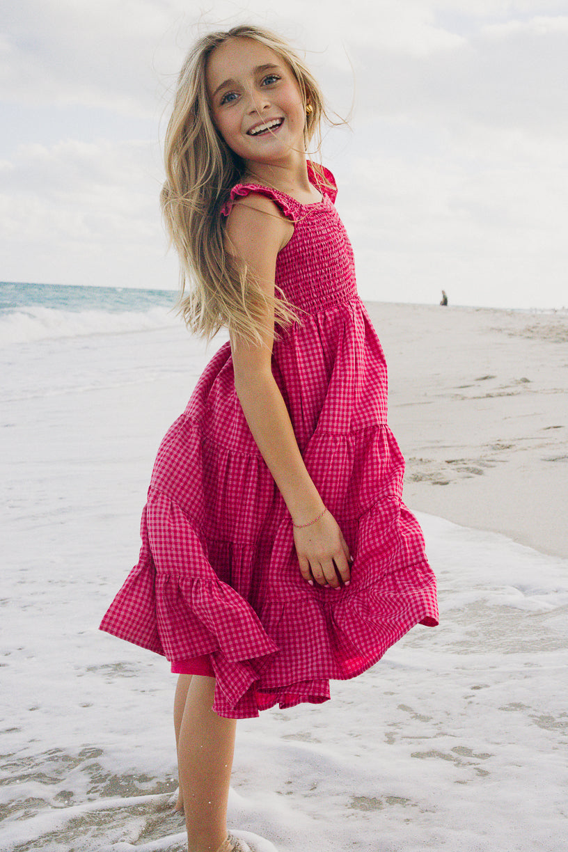 Mini Hailey Dress in Pink Gingham - Cute Floral Summer Dress for Girls | Perfect for Parties, Weddings & Outdoor Events
