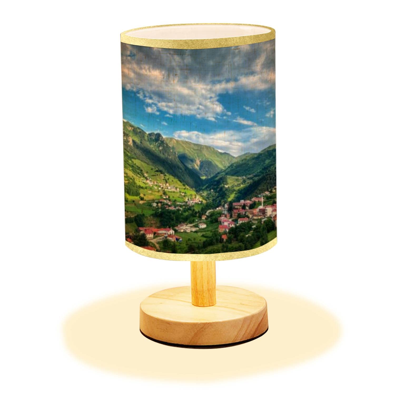 Minimalist Wooden Nightstand Lamp with Flaxen Fabric Shade - Anchovy Village View Bedside Table Light for Bedroom & Living Room - Perfect for Reading, Relaxing, and Creating Cozy Ambiance