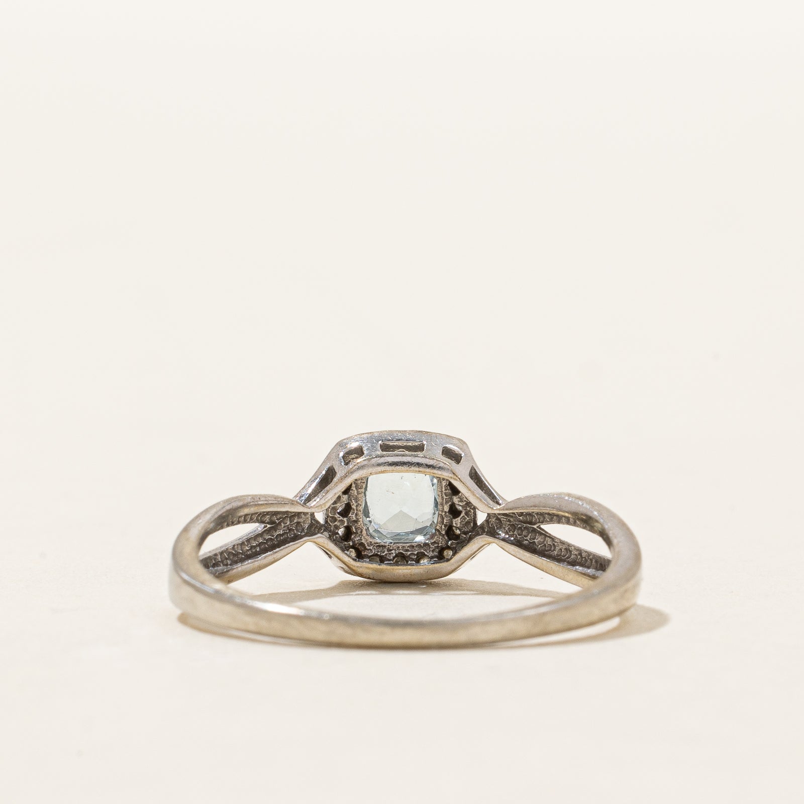 Aquamarine and Diamond Halo Ring - 0.30ct Center Stone with 0.06ctw Diamond Accents - Size 6.5 - Elegant Engagement Ring, Wedding Band, or Anniversary Gift for Her