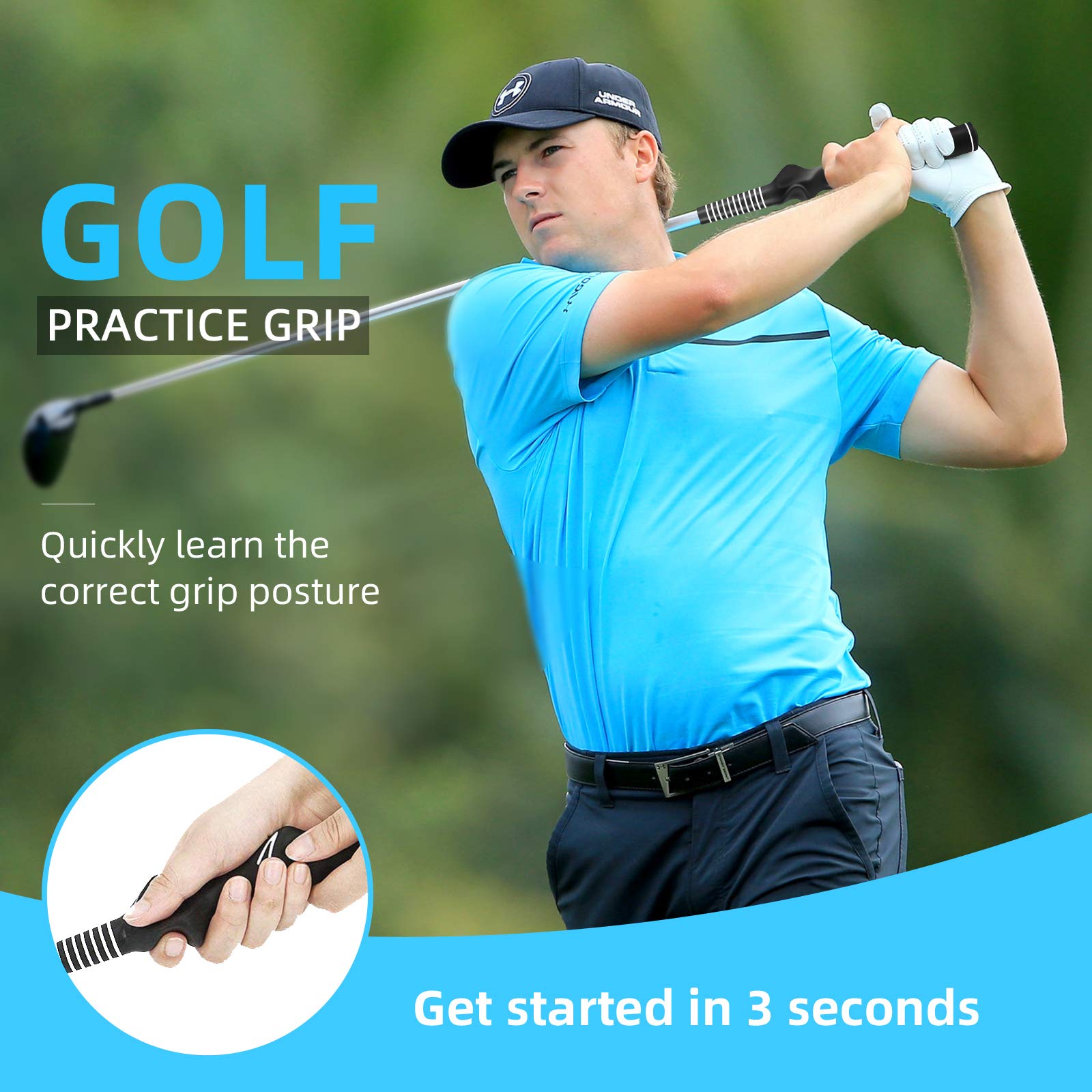 Golf Club Grip Trainer - Left & Right Hand Swing Practice Aid, Improve Golf Swing Technique for Indoor & Outdoor Training