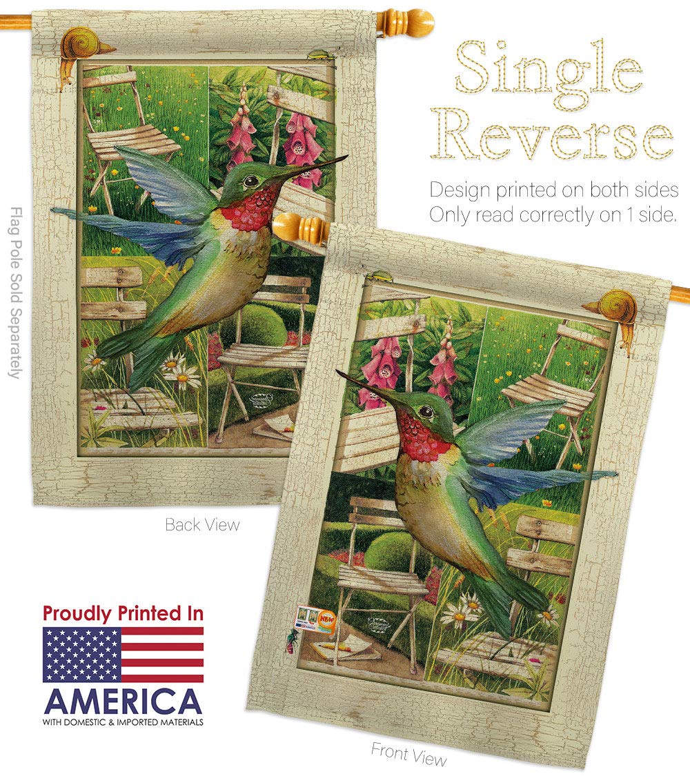 Hummingbird Garden House Flags Set - 28x40 Inch Outdoor Decorative Banner with Embroidery, Featuring Wildlife Birds Like Flamingo, Cardinal & Peacock - Perfect for Spring Yard Decor, Patio & Garden Gift