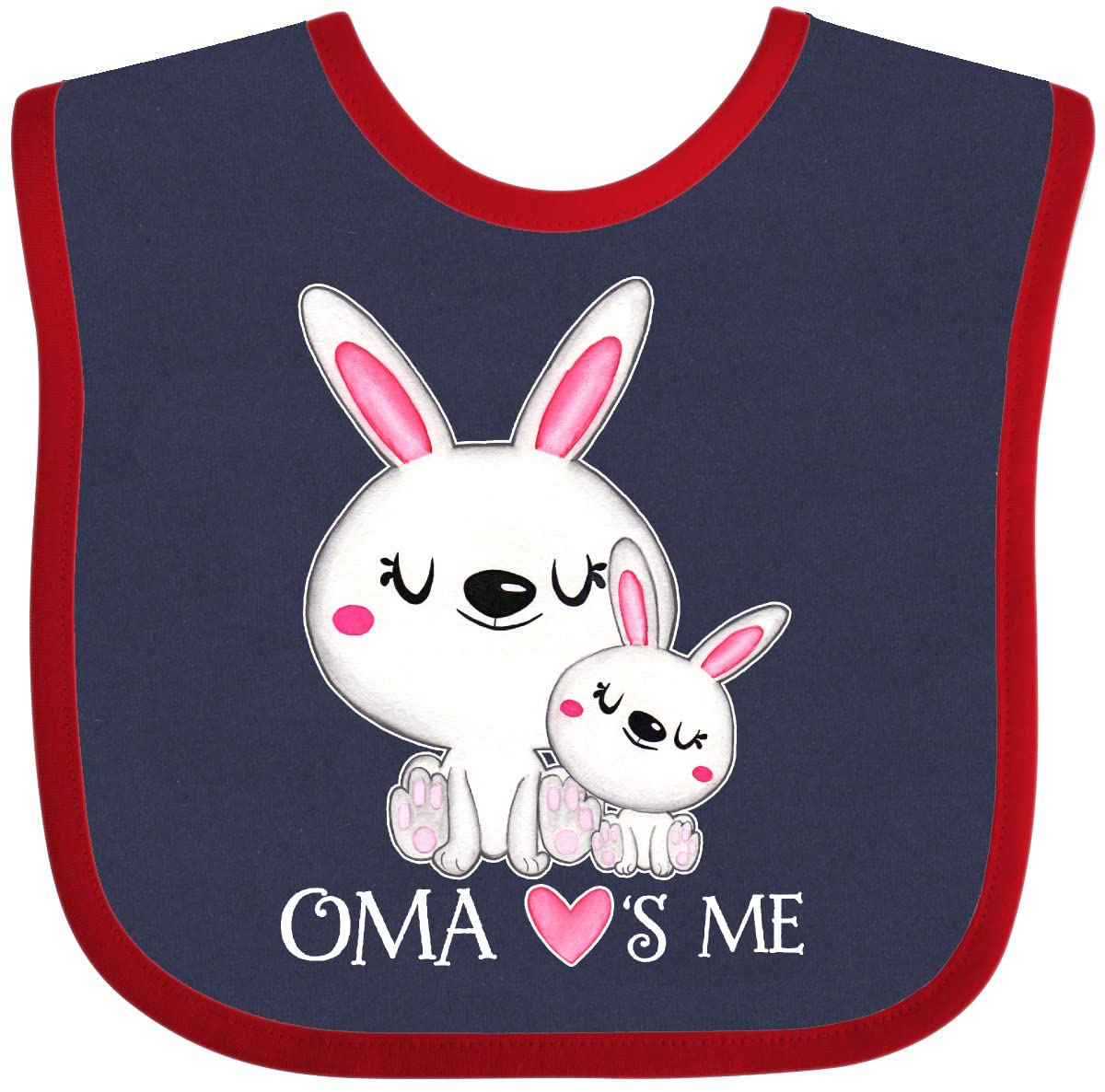 Inktastic Oma Loves Me - Bunny Family Baby Bib | Soft Cotton Drool Bib for Infants | Perfect Gift for Newborns, Baby Showers & Grandparents | Cute Bunny Design for Feeding Time & Photo Shoots
