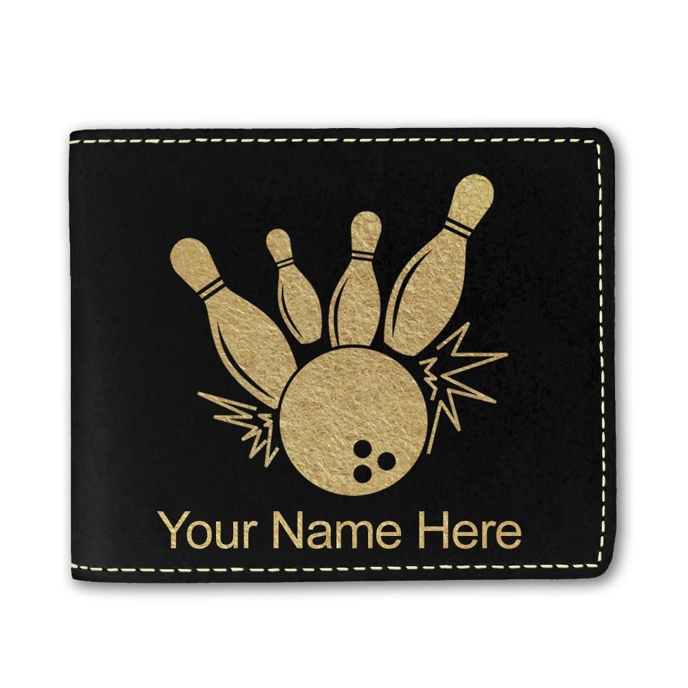 Genuine Faux Leather Wallet with Bowling Ball & Pins Design - Custom Engraving for Men & Women - Perfect for Bowling Enthusiasts & Gift Giving