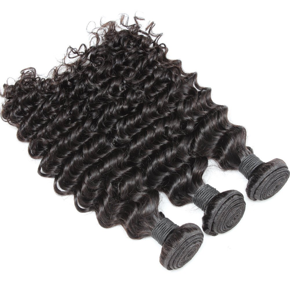 Remy Brazilian Virgin Hair Bundles 3-Pack Deep Wave Human Hair Extensions 26