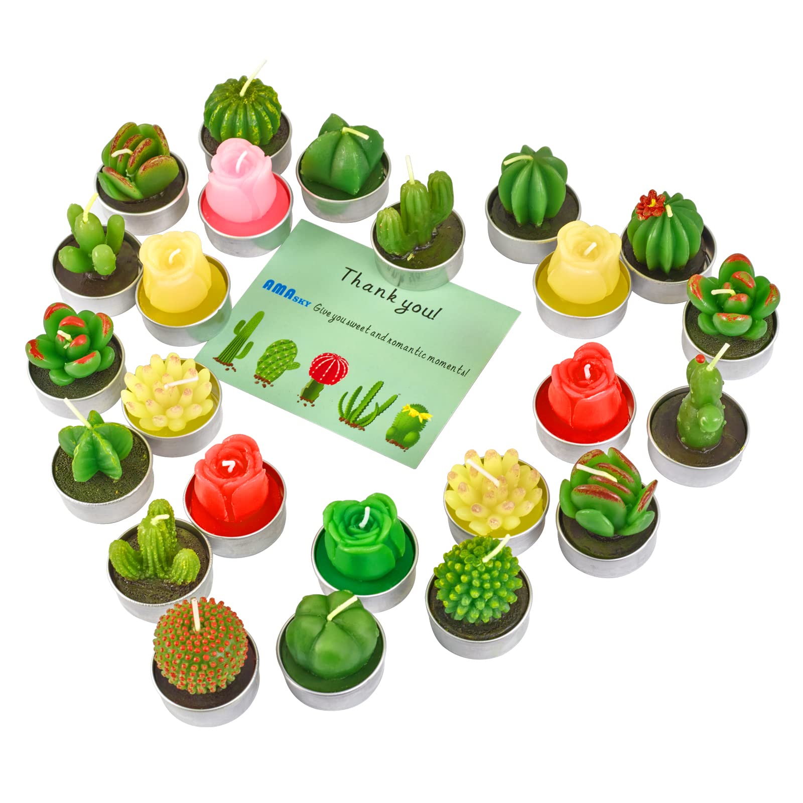 AMASKY Handmade Delicate Succulent Cactus Candles - 24 Pack Scented Soy Wax Candles for Home Decor, Wedding Centerpieces, Birthday Party Favors & Spa Relaxation Gifts