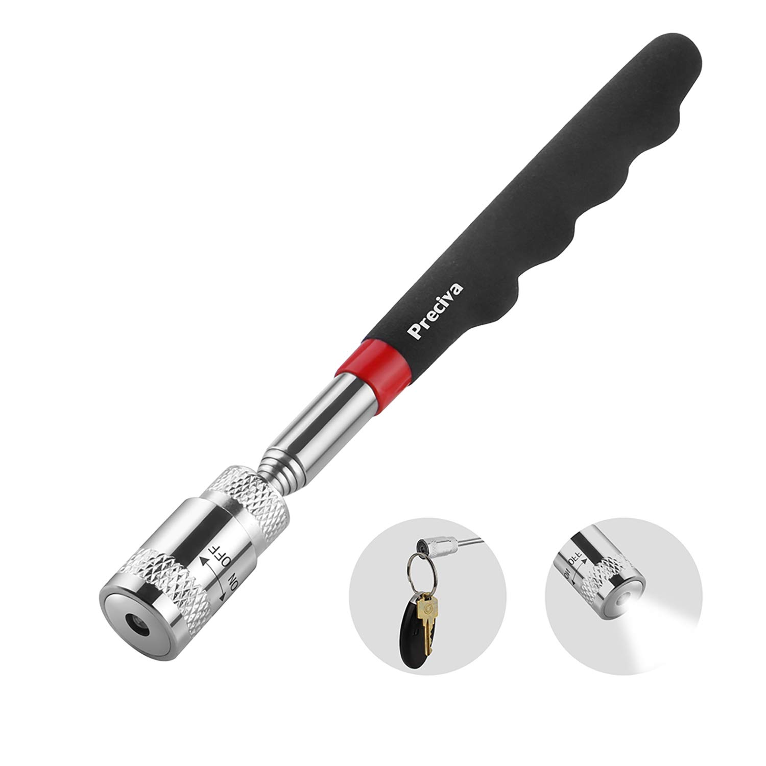 Preciva Magnetic Telescoping Pick Up Tool with LED Flashlight - 19.5 to 68cm Extendable Magnet Stick for Metal Retrieval (1 Pack) - Perfect for Mechanics, DIY Projects & Hard-to-Reach Areas