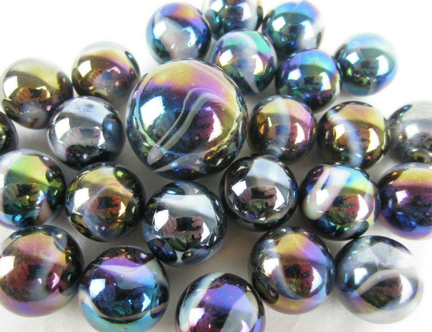 25 Glass Marbles Milky Way Purple Gold Iridescent - Game Pack for Kids & Decor