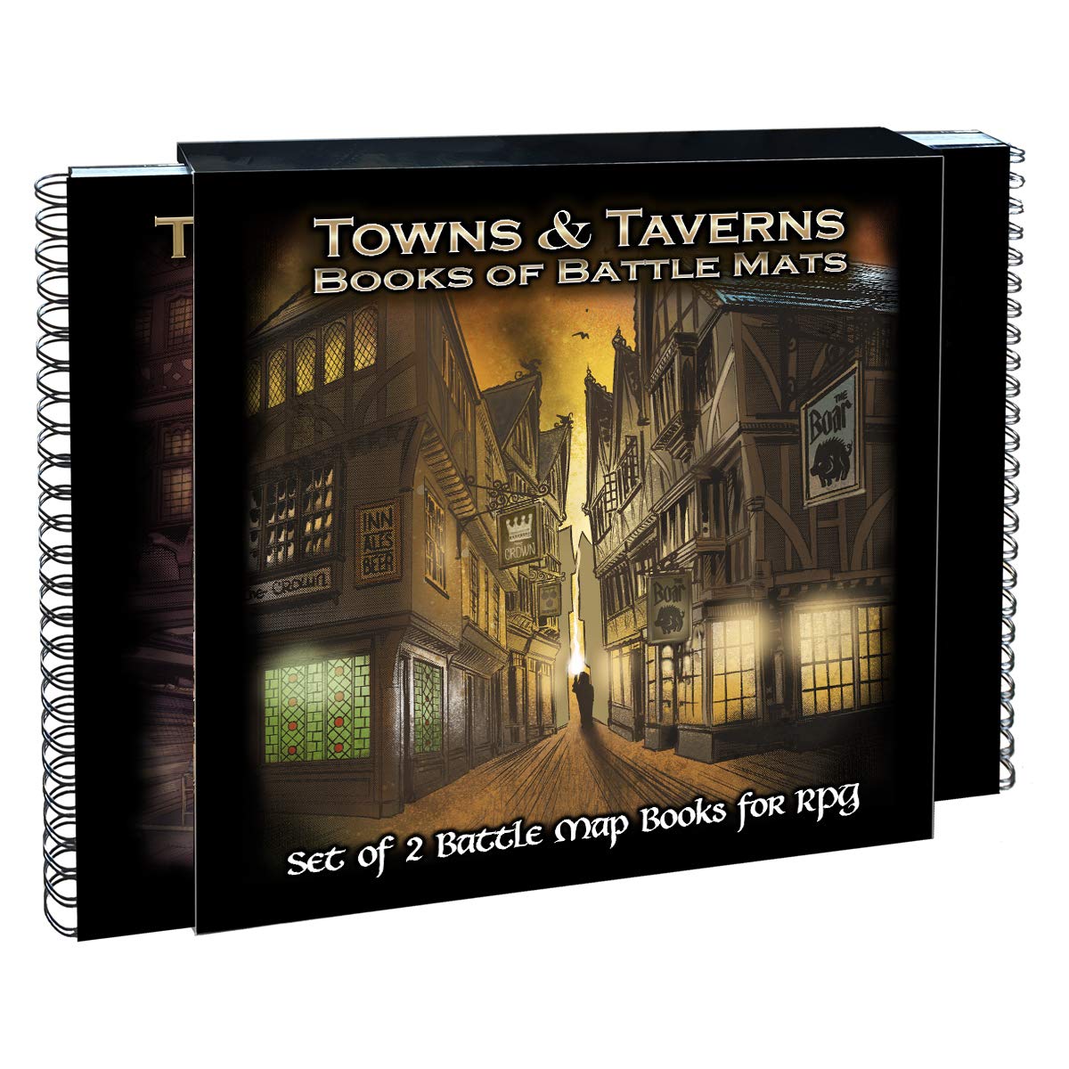 Loke Towns & Taverns Battle Mats Book - Premium Black RPG Game Mats for Dungeons & Dragons, Pathfinder, and Tabletop Roleplaying Games - Perfect for Fantasy Adventures, Campaigns, and Storytelling