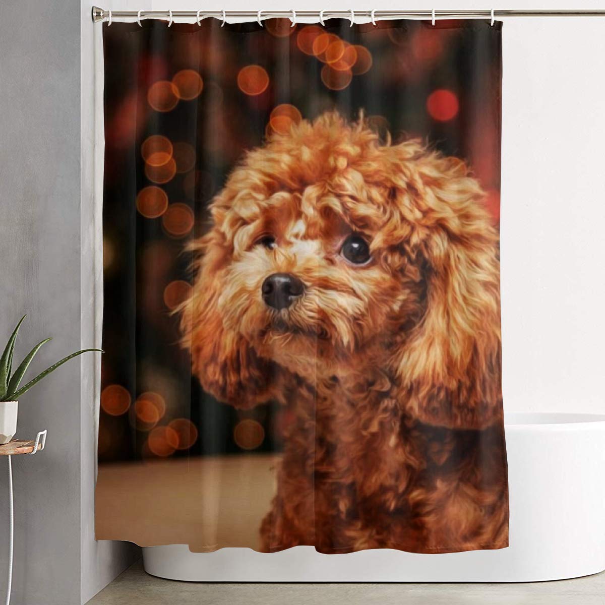 Cute Puppy Poodle Shower Curtain with Hooks - Waterproof Polyester Bathroom Curtain 60x72 Inches - Durable & Stylish for Bathroom Decor, Kids' Room, Pet Lover Gifts