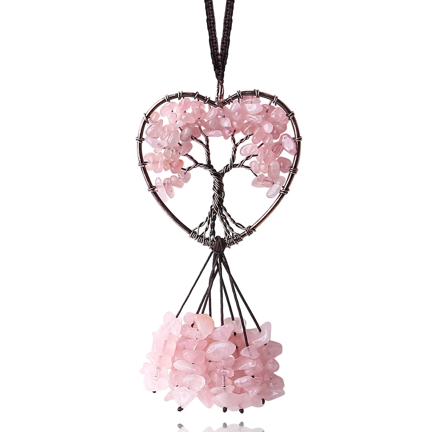 MAIBAOTA Pink Heart Crystal Ornaments - Cute Rose Quartz Tree of Life Wall Decor, Meditation Room Hanging, Car Rear View Mirror Accessories for Women | Perfect for Home Decor, Yoga Spaces & Spiritual Gifts