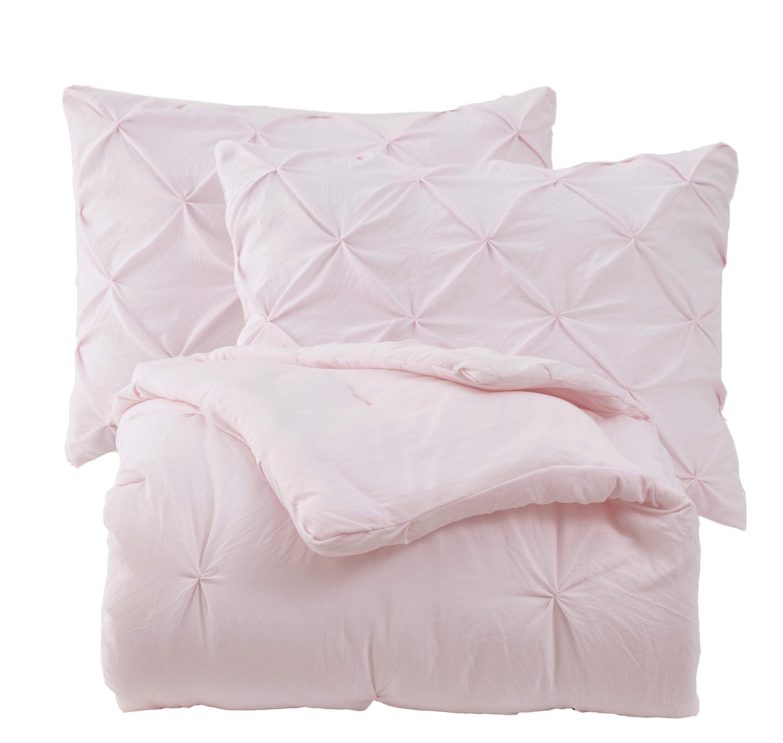 Premium Soft Cotton Comforter Set - All Season Goose Down Alternative Pinch Pleat Duvet Insert | 500 GSM Fill Power | Oversized Queen 3-Piece Bedding Set in Light Pink | Perfect for Master Bedroom, Guest Room & Cozy Home Decor
