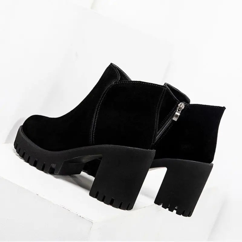 Punk Style Black Suede Ankle Boots for Women - High Heel Combat Booties, Winter Fashion Footwear | Perfect for Night Out, Parties & Edgy Street Style