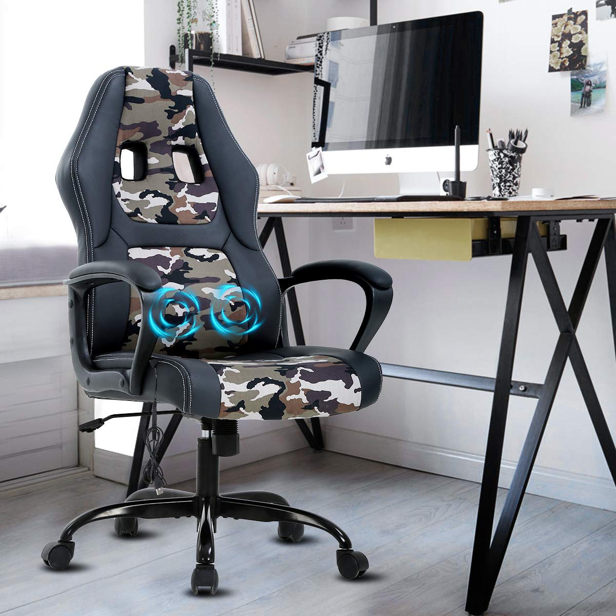 Ergonomic Gaming Chair - High Back Racing Style Office Computer Chair with Lumbar Support & Massage, Adjustable Swivel Desk Chair with Padded Armrests for Adults (Men/Women) - Perfect for Home Office, Gaming Setup & Workstation Comfort (Camo Design)