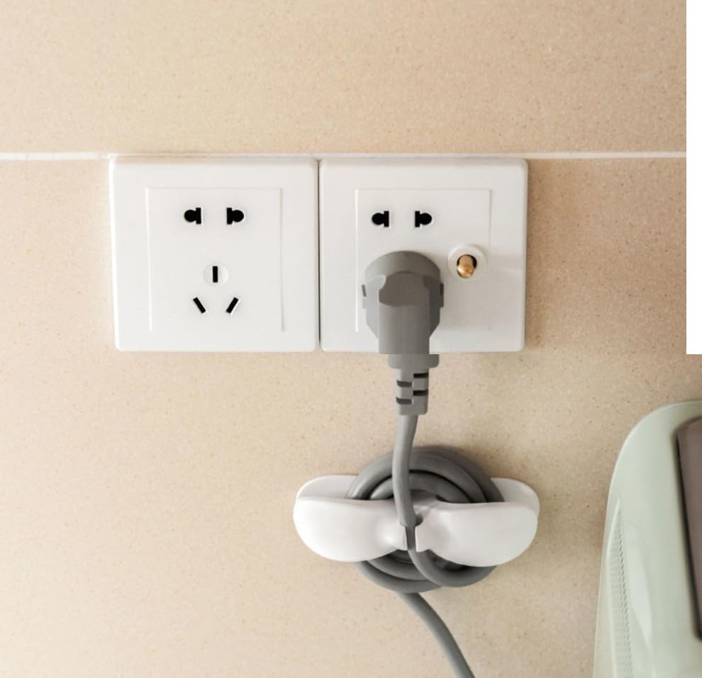 5-Pack Stick-On Cord Organizer for Kitchen Appliances - Cable Wrappers for Mixer, Coffee Maker, Air Fryer, Pressure Cooker - Keep Countertops Tidy & Safe (White) - Perfect for Small Kitchens & Organized Homes