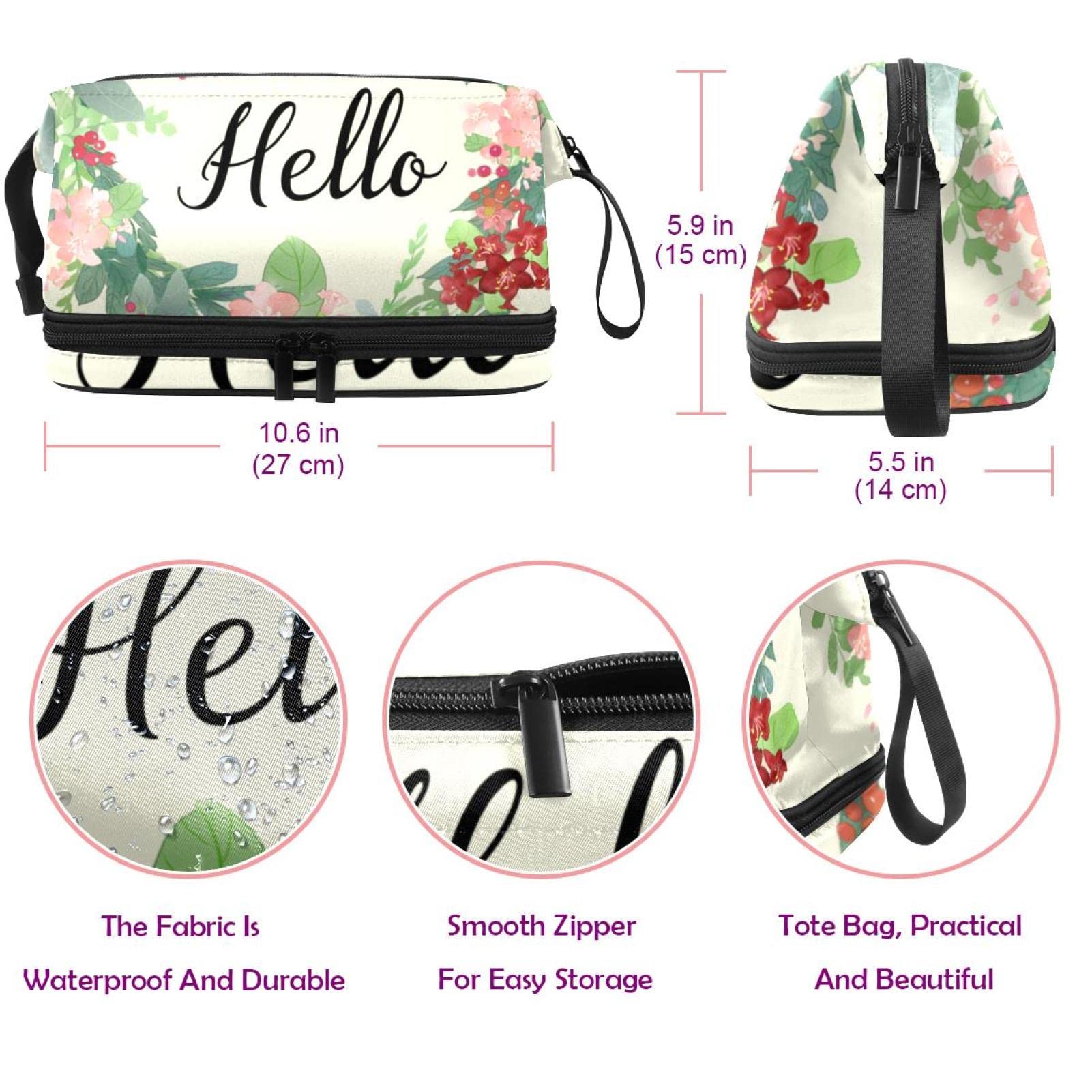 Large Waterproof Makeup Bag for Women Travel - Hello Watercolor Flowers Cosmetic Organizer Toiletry Bag | Perfect for Vacation, Gym & Daily Essentials Storage