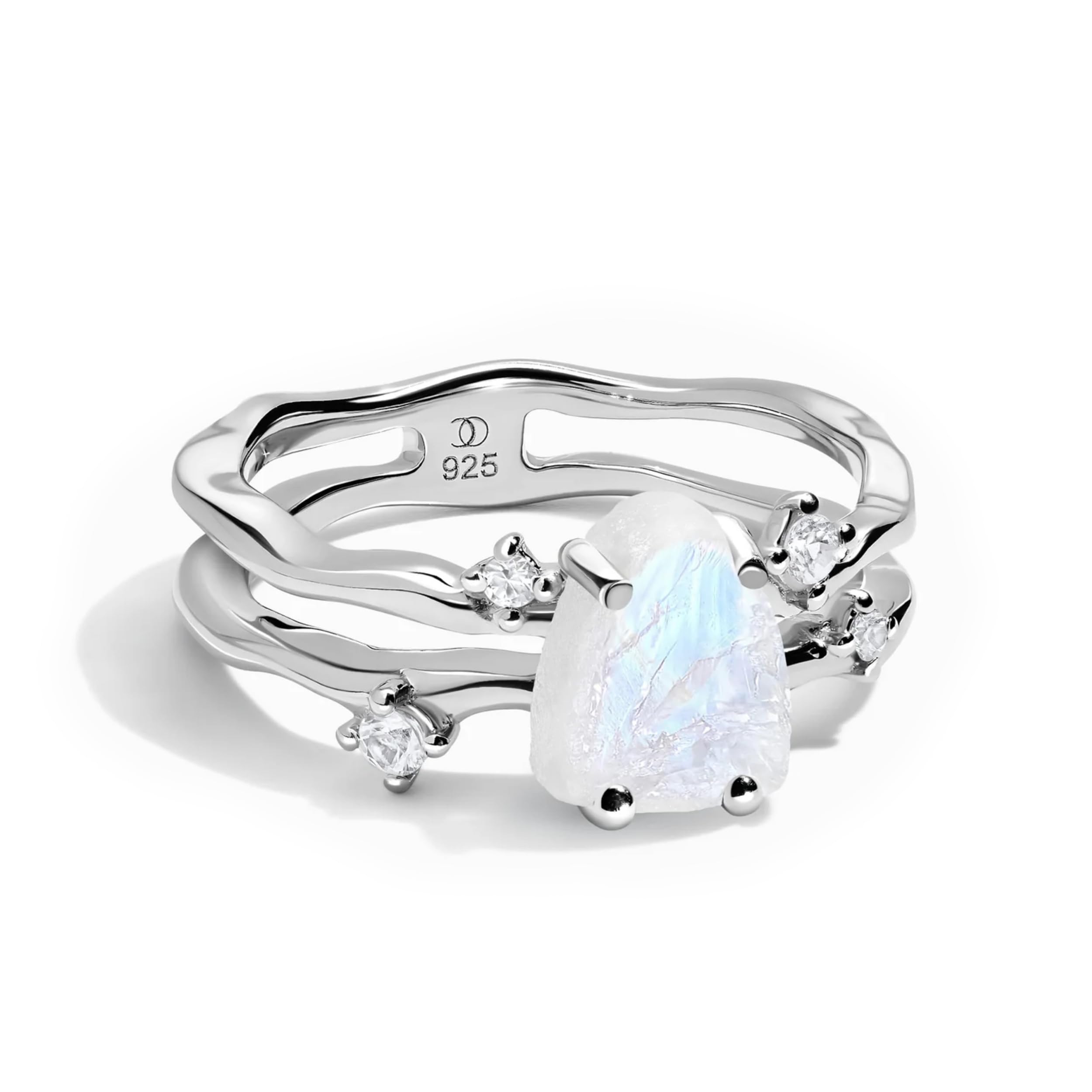 Authentic Moonstone Ring for Women - 925 Sterling Silver & 18k Rose Gold - Genuine Rainbow Moonstone Jewelry - Elegant Gift for Birthdays, Anniversaries & Spiritual Healing