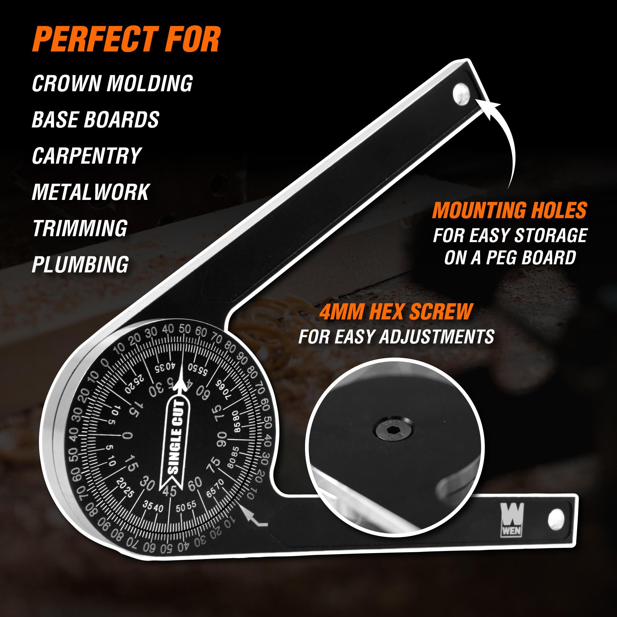WEN ME175P 7.25 Inch Aluminum Alloy Miter Saw Protractor with Laser Engraved Scales - Precision Angle Measuring Tool for Woodworking, Carpentry & DIY Projects