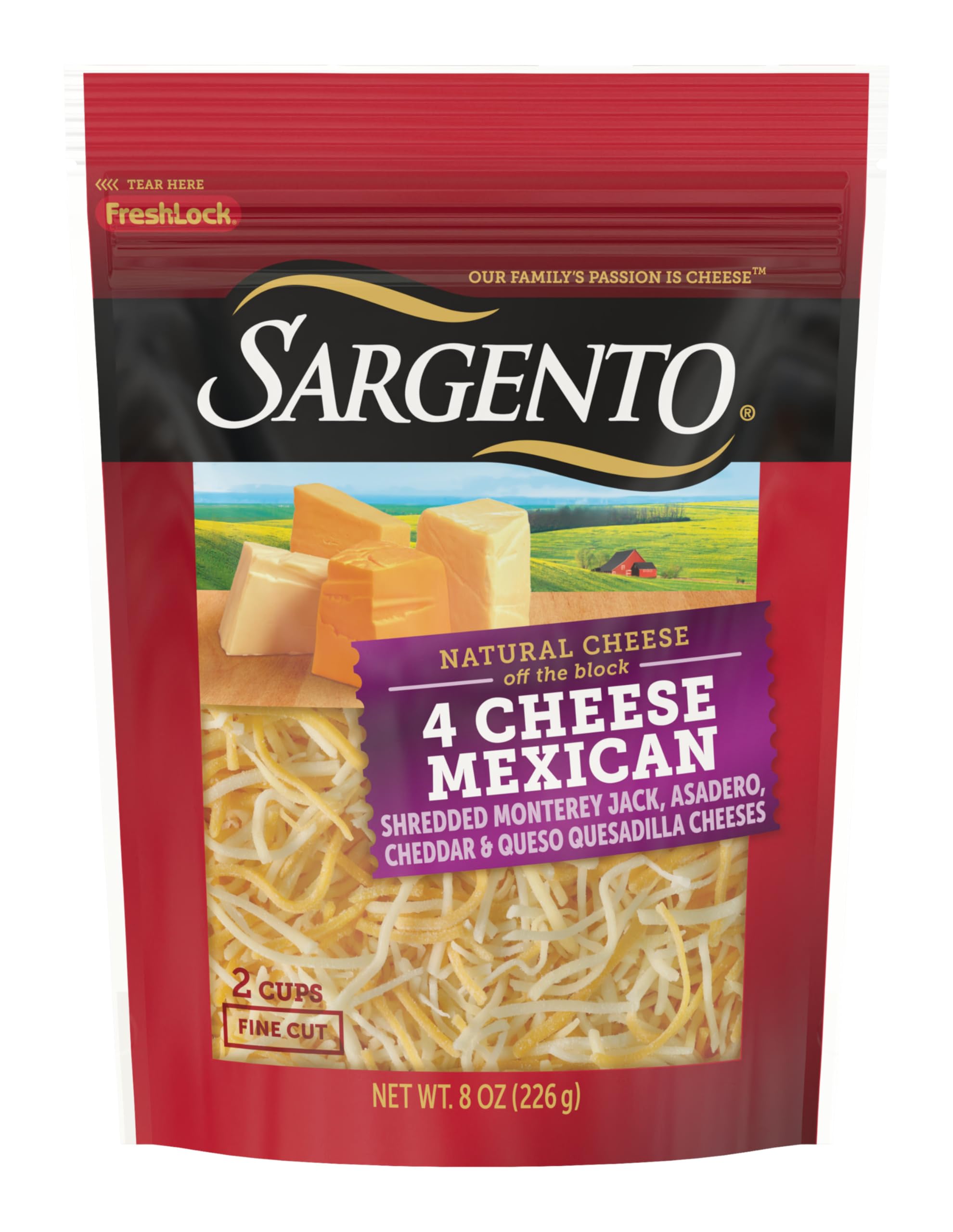 Sargento Shredded 4 Cheese Mexican Blend Natural Cheese, Fine Cut, 8 oz - Perfect for Tacos, Nachos, Quesadillas & Mexican Recipes