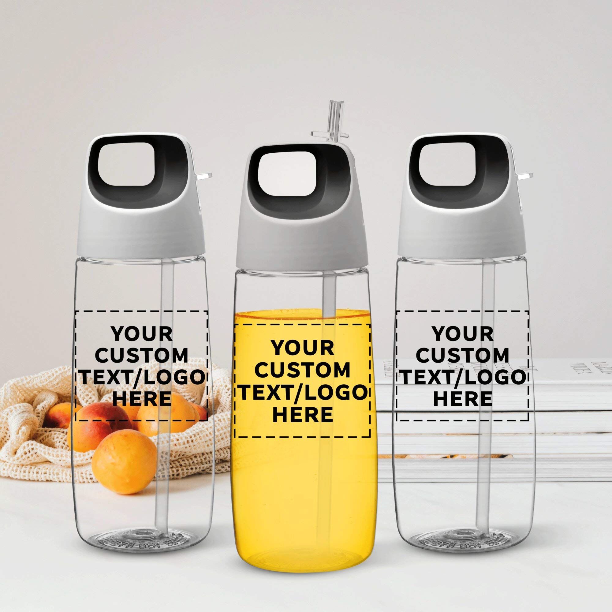 12 Pack 27oz Plastic Water Bottles with Straw - Custom Text & Logo - BPA Free Tritan Material - Accent Cube Design - Perfect for Gym, School & Outdoor Activities