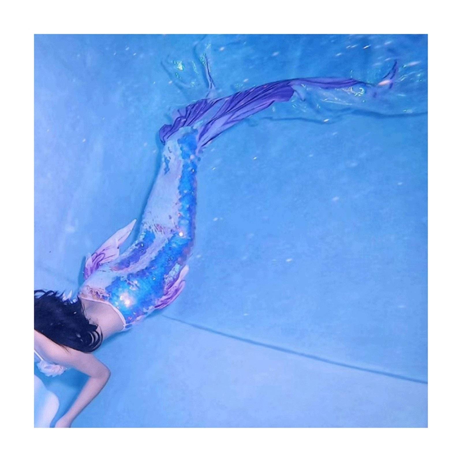 **Mermaid Swim Tail for Girls - Swimmable Monofin Swimwear with Adjustable Waist, Perfect for Pool, Beach & Underwater Photography (White-B, Tailored Size)**