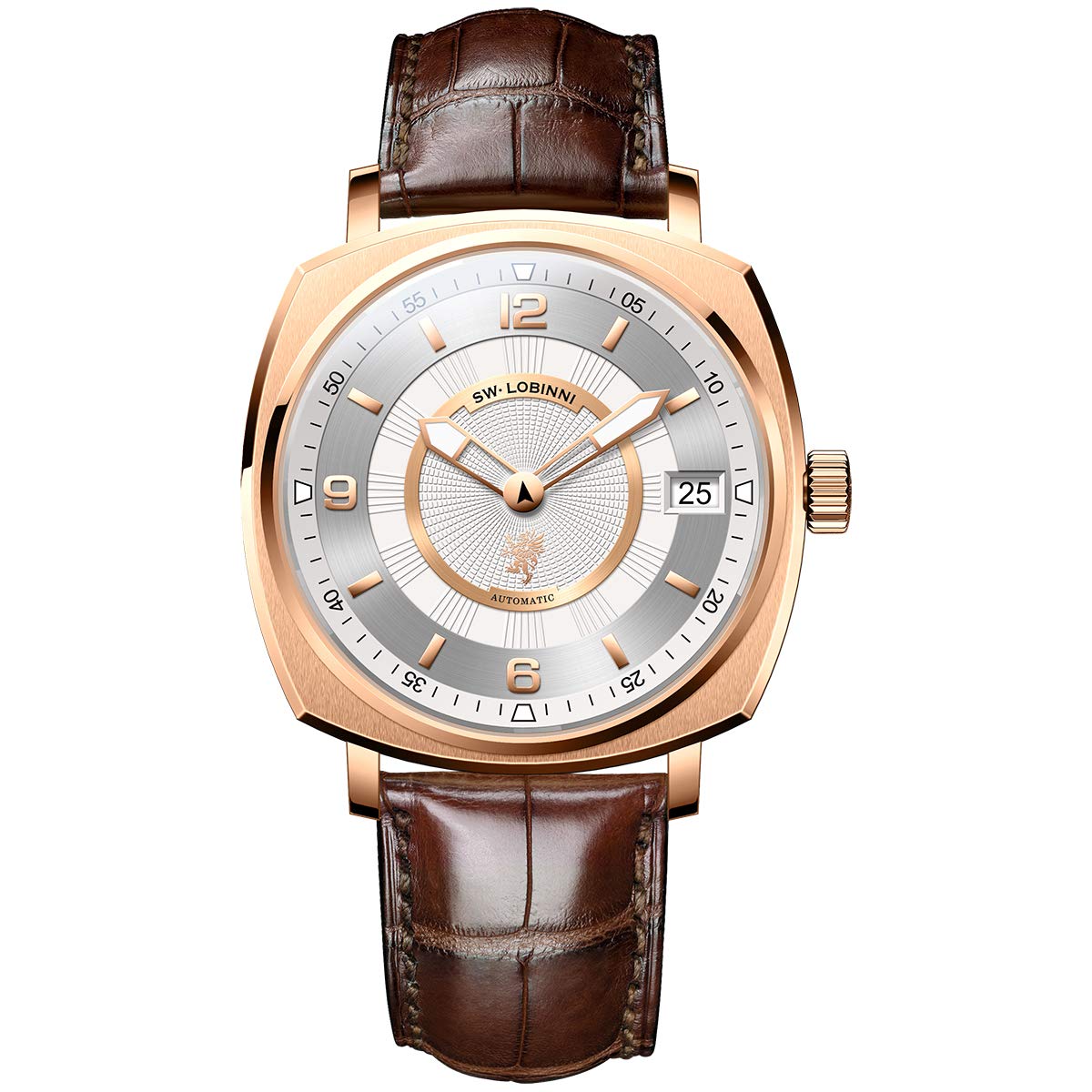 Premium LOBINNI Men's Automatic Self-Winding Mechanical Watch - Luxury Square Sapphire Crystal Case with Genuine Leather Strap - Perfect for Business, Formal Events & Everyday Wear
