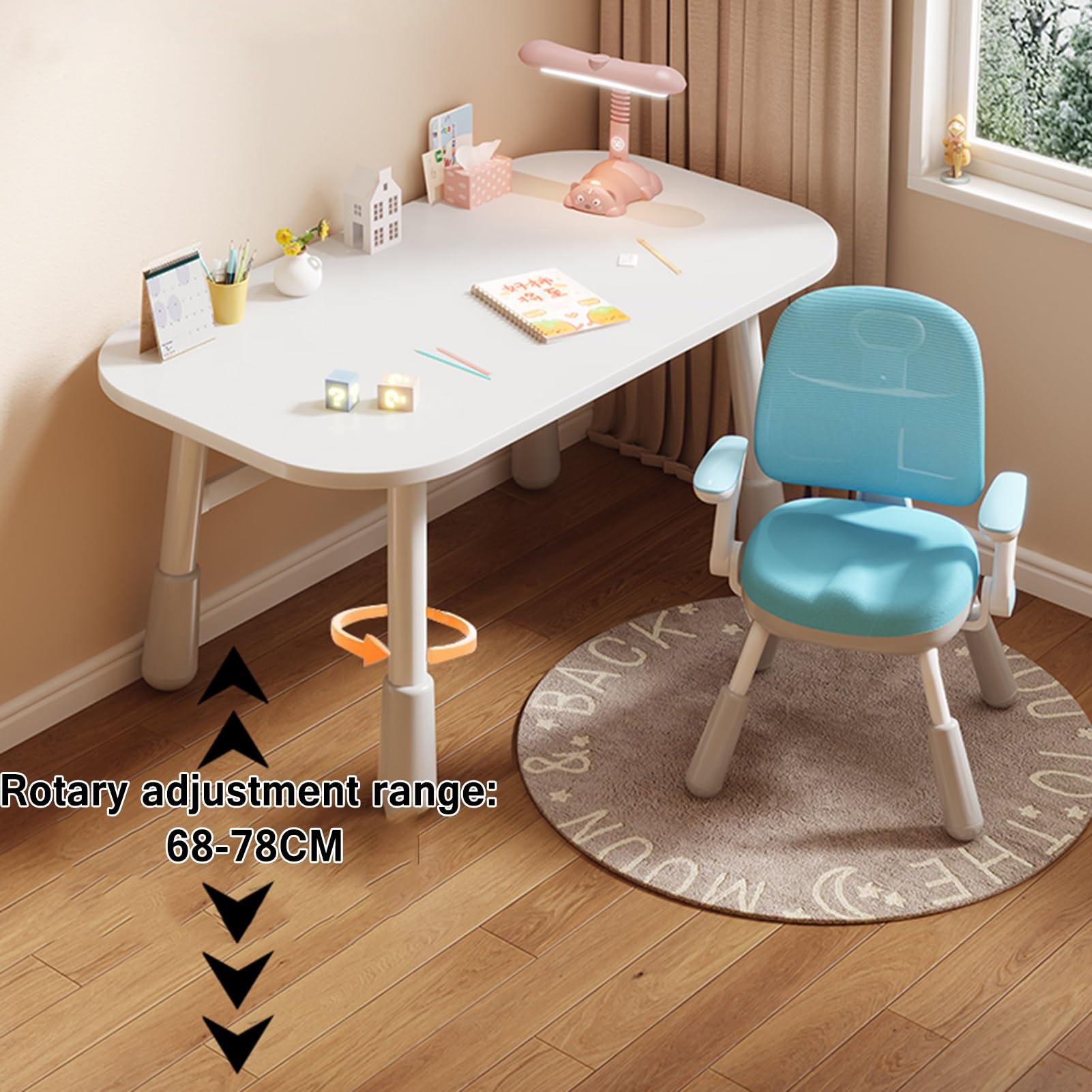 Adjustable Height White Study Desk and Chair Set for Kids & Adults - 70 x 50cm Modern Simple Home Office Furniture - Perfect for Remote Work, Online Learning and Small Spaces (Color: B)